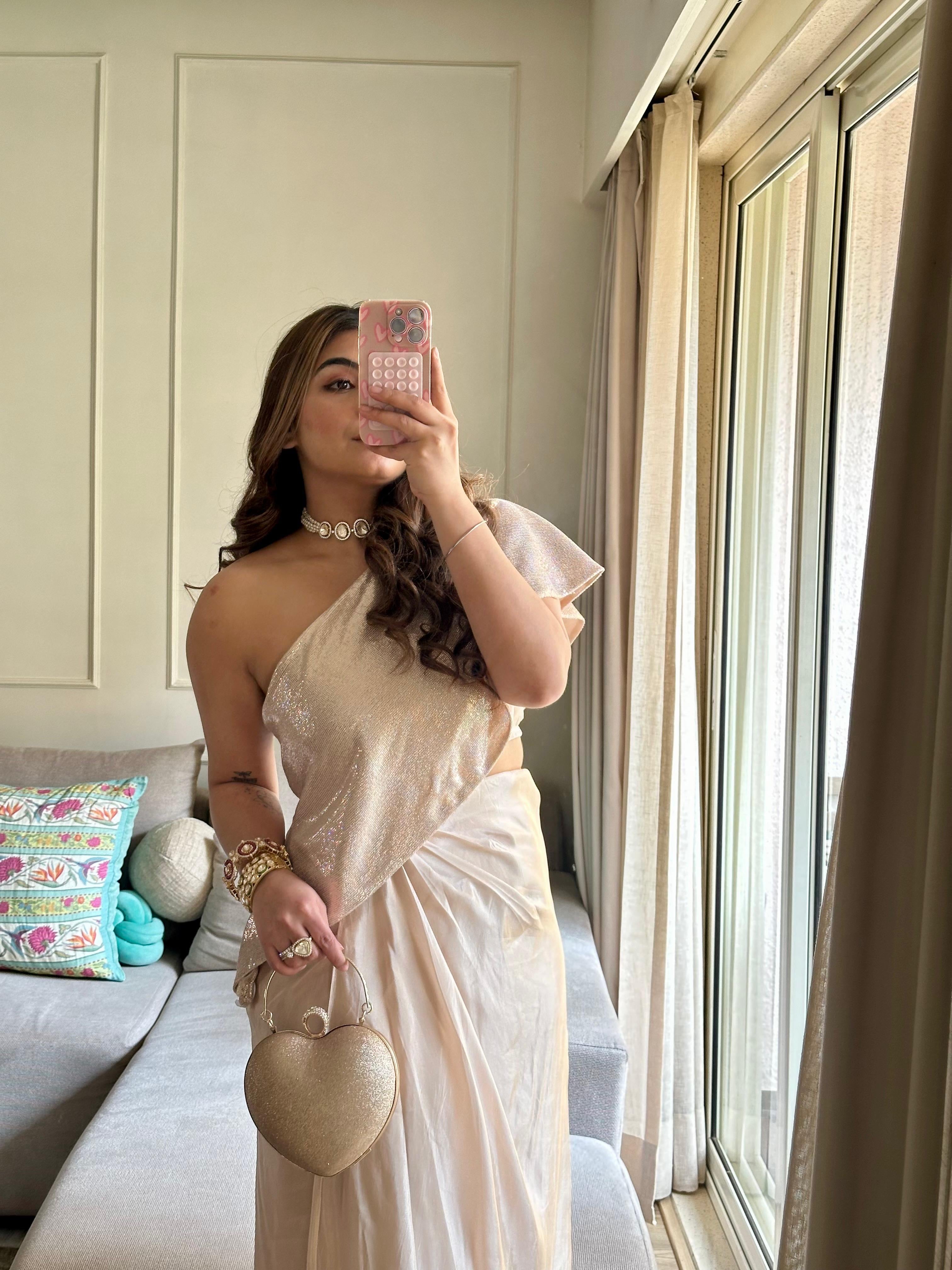 Weaving Cult Rose Gold Sequin Top With Drape Skirt