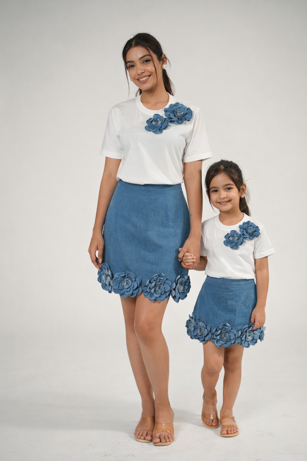 White 3D Denim Rose Designer T-shirt (Pack of 2)