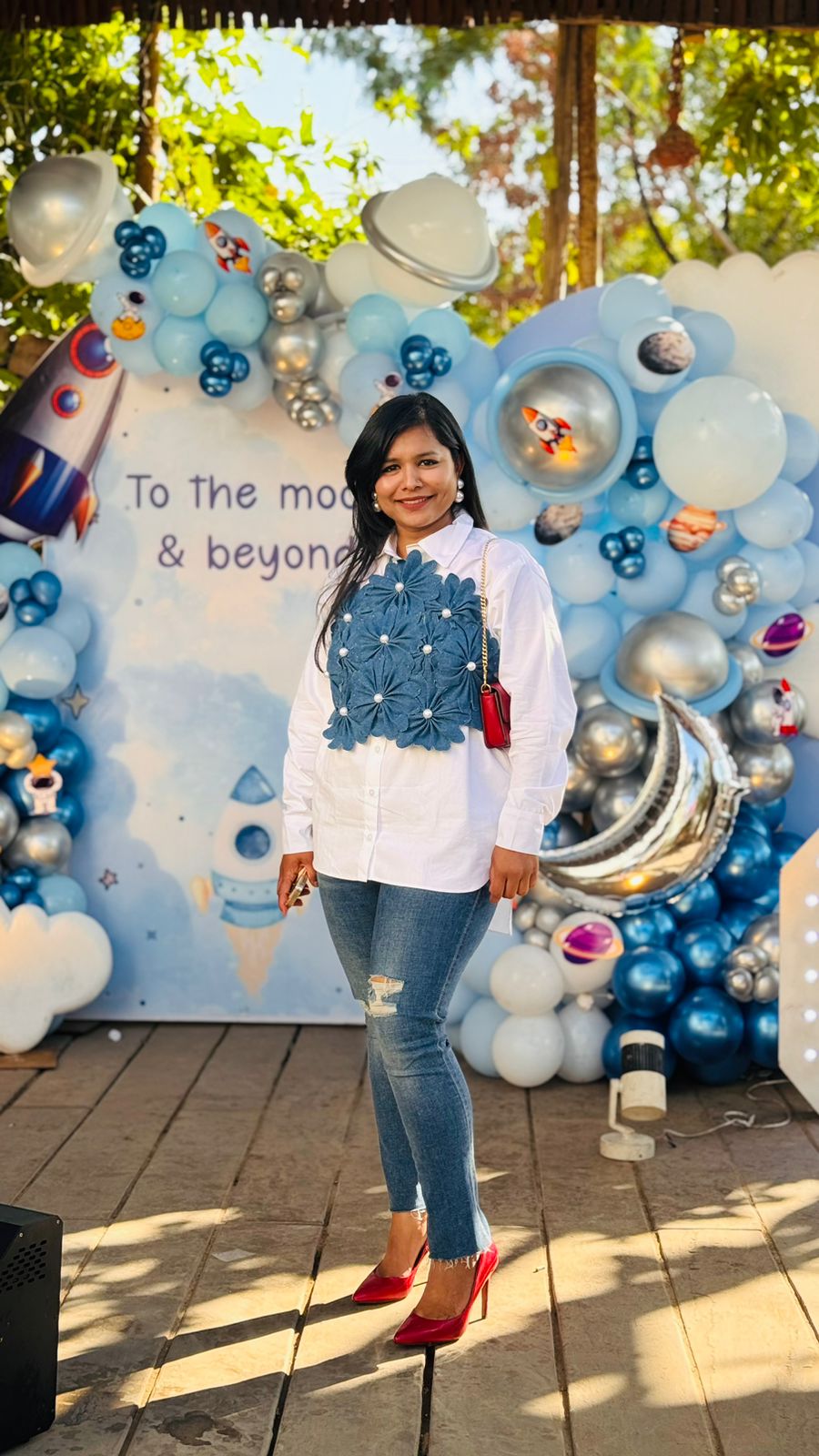 White Shirt With Halter Neck 3D Flower Top