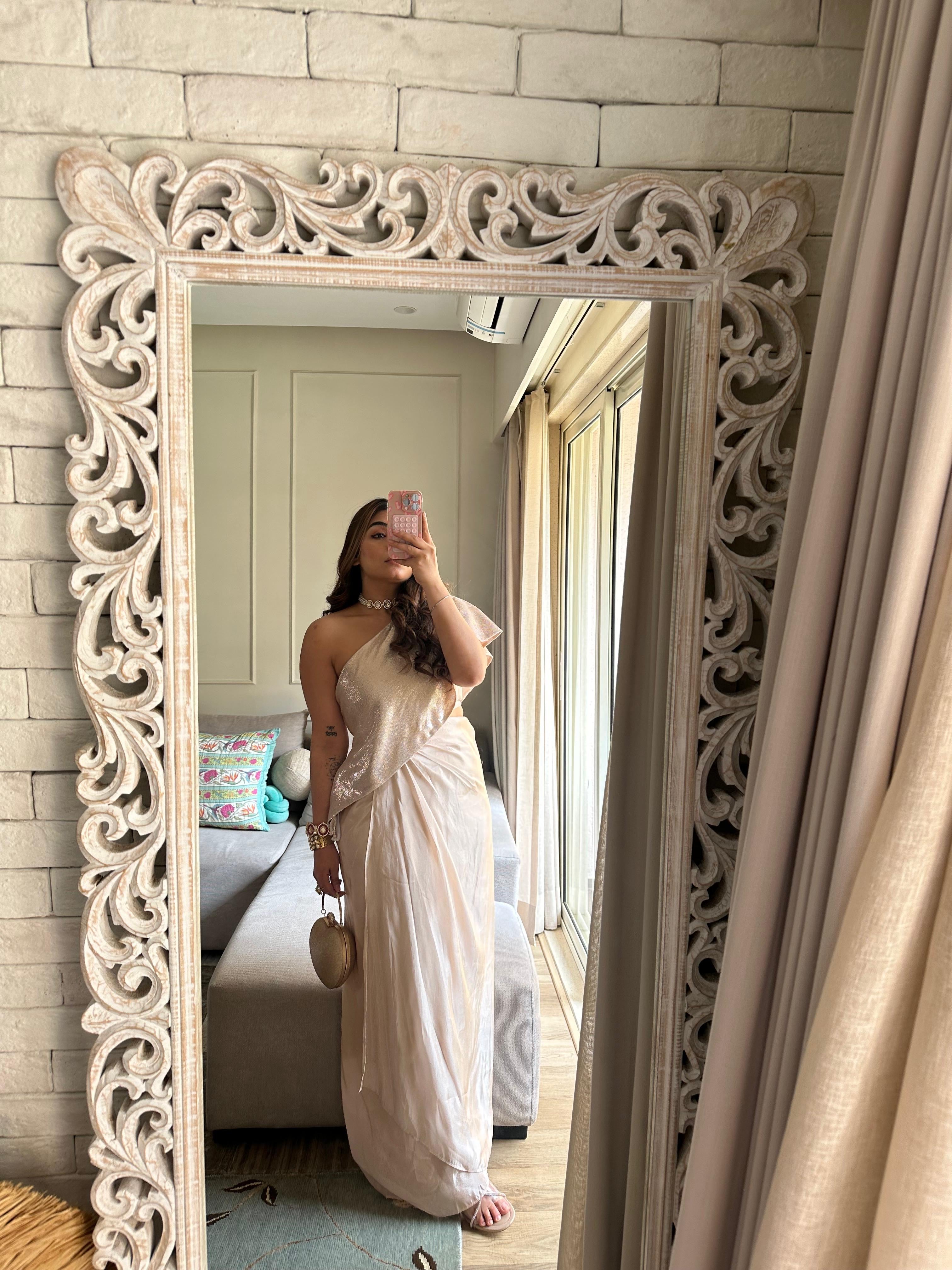 Weaving Cult Rose Gold Sequin Top With Drape Skirt