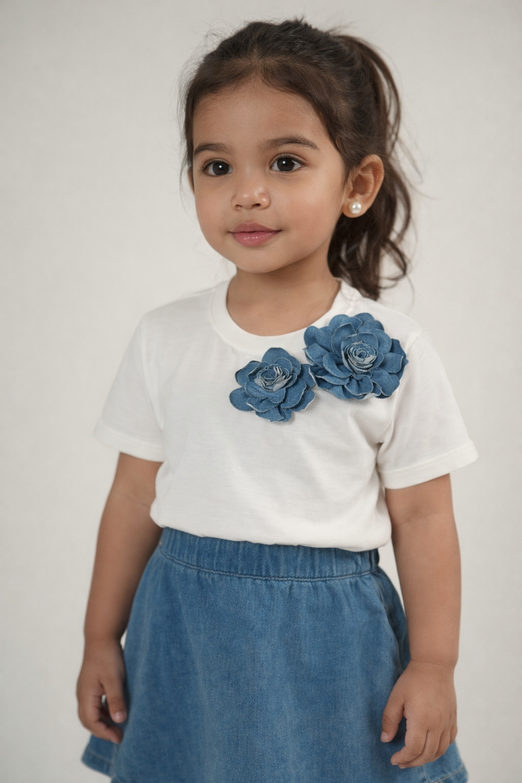 White 3D Denim Rose Designer T-shirt (Pack of 2)
