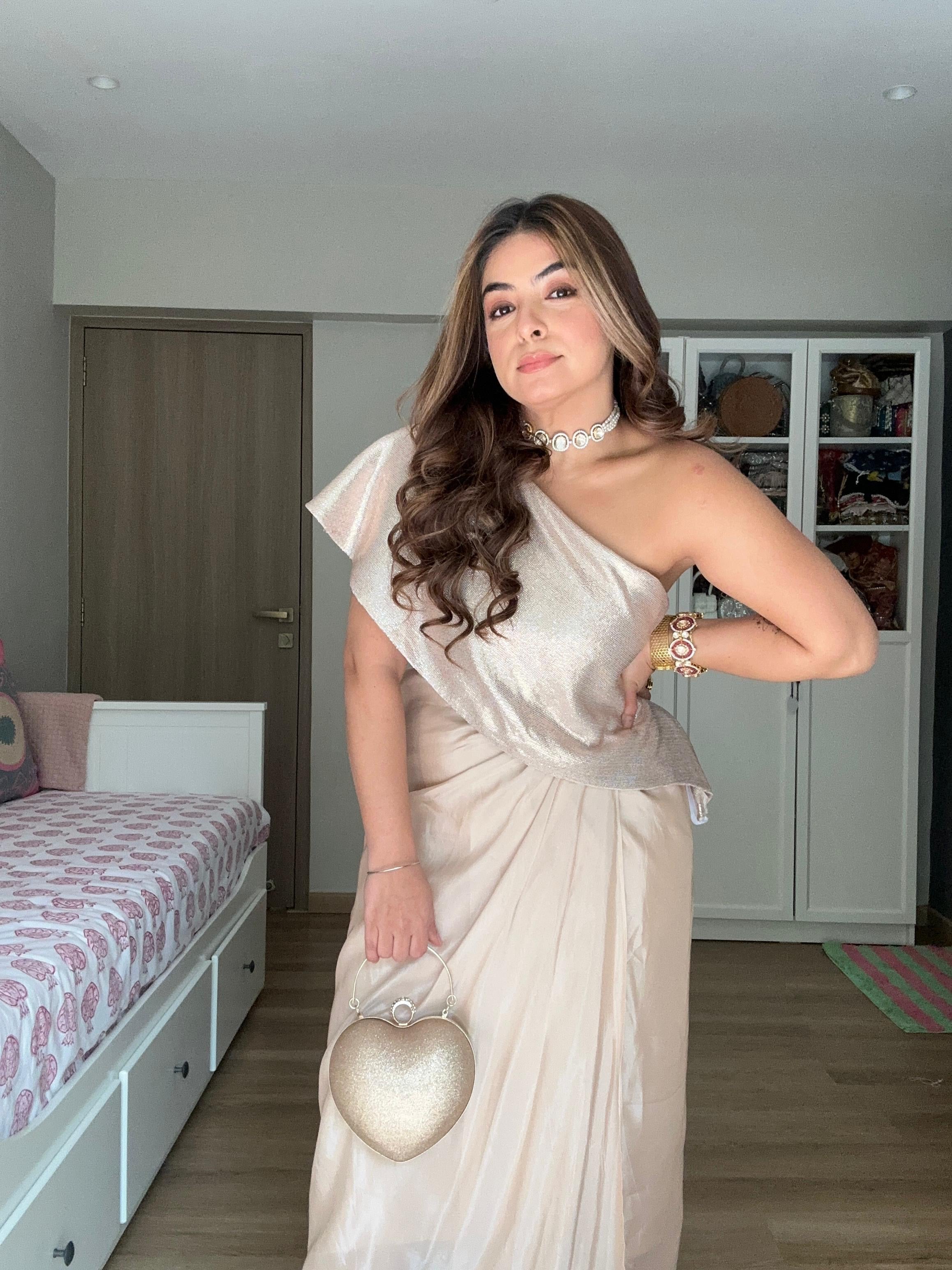 Weaving Cult Rose Gold Sequin Top With Drape Skirt