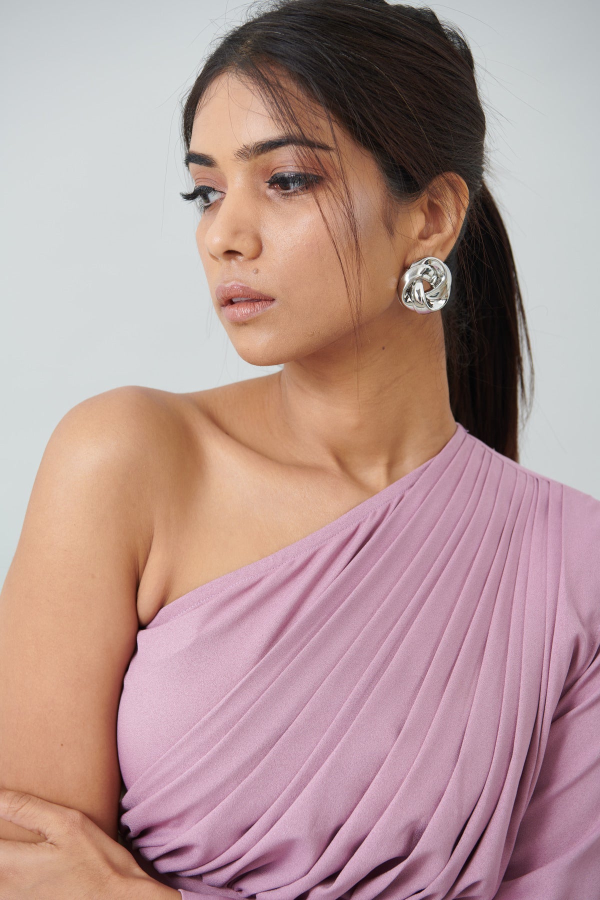 GATHERED UP ONE OFF SHOULDER MINI DRESS (CB007)