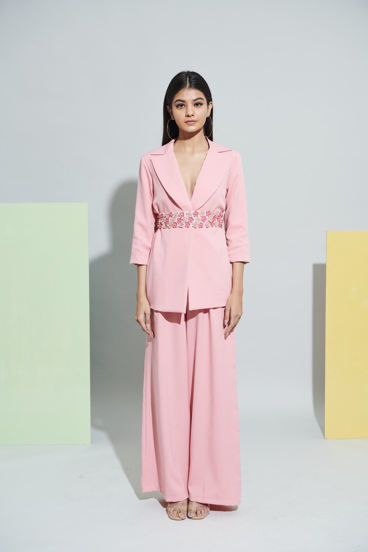 Pink Blazer Suit With Flower Belt (CB020)