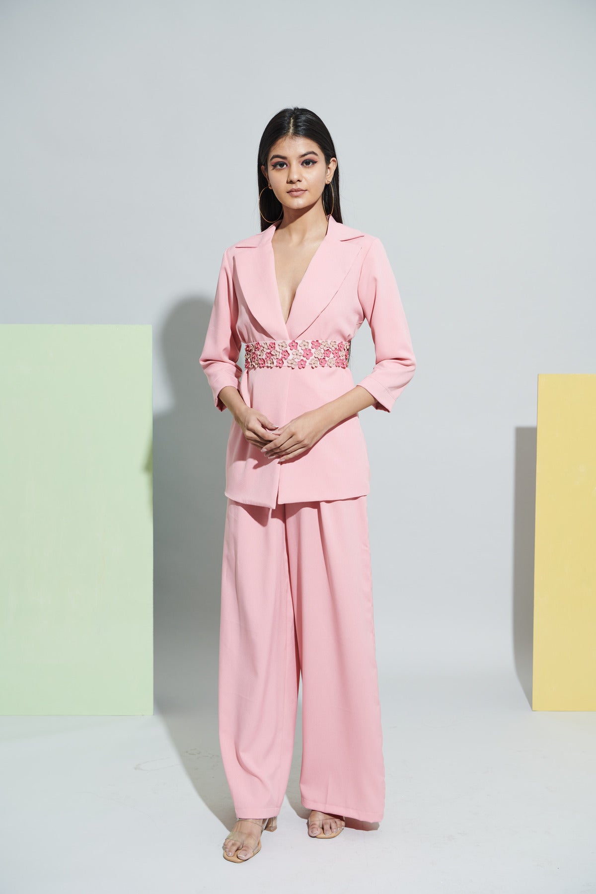 Pink Blazer Suit With Flower Belt (CB020)