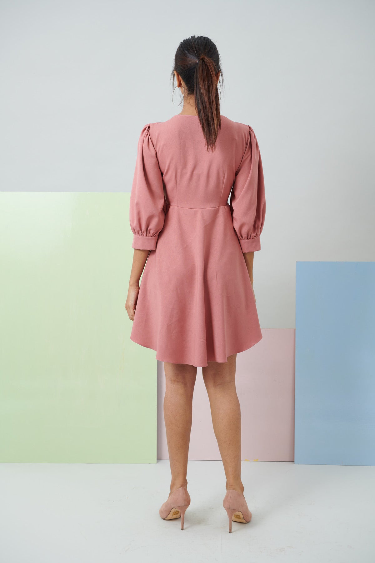 DUSKY PINK FRONT BOW TIE DRESS (CB008)