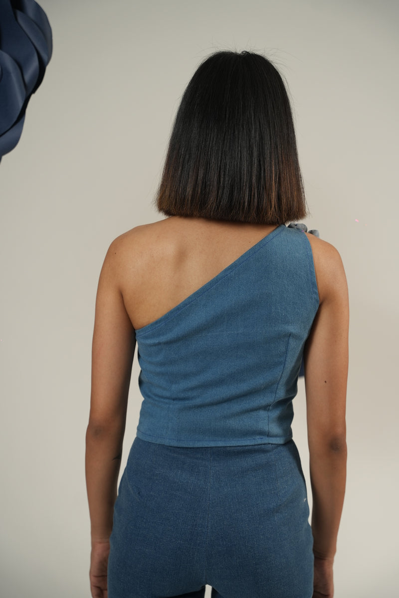 Bloom One-Shoulder Denim Crop