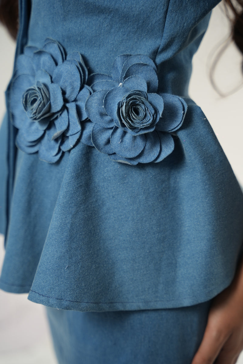 Floral Embrace Peplum Denim Coord Set
