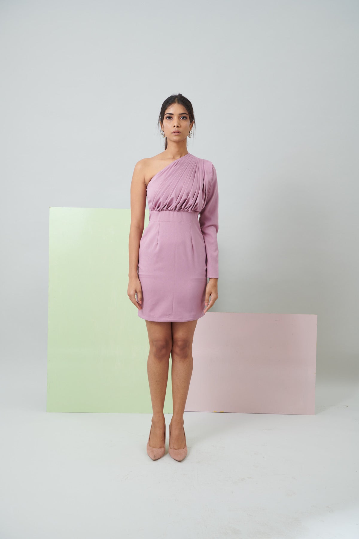 GATHERED UP ONE OFF SHOULDER MINI DRESS (CB007)