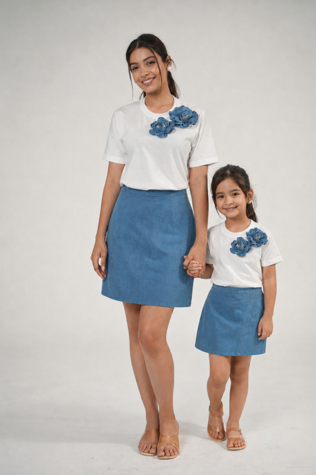 White 3D Denim Rose Designer T-shirt (Pack of 2 T-shirt)