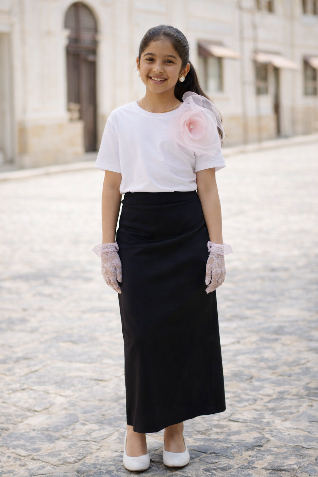 White Tshirt With Pink Flower (Only for kids)
