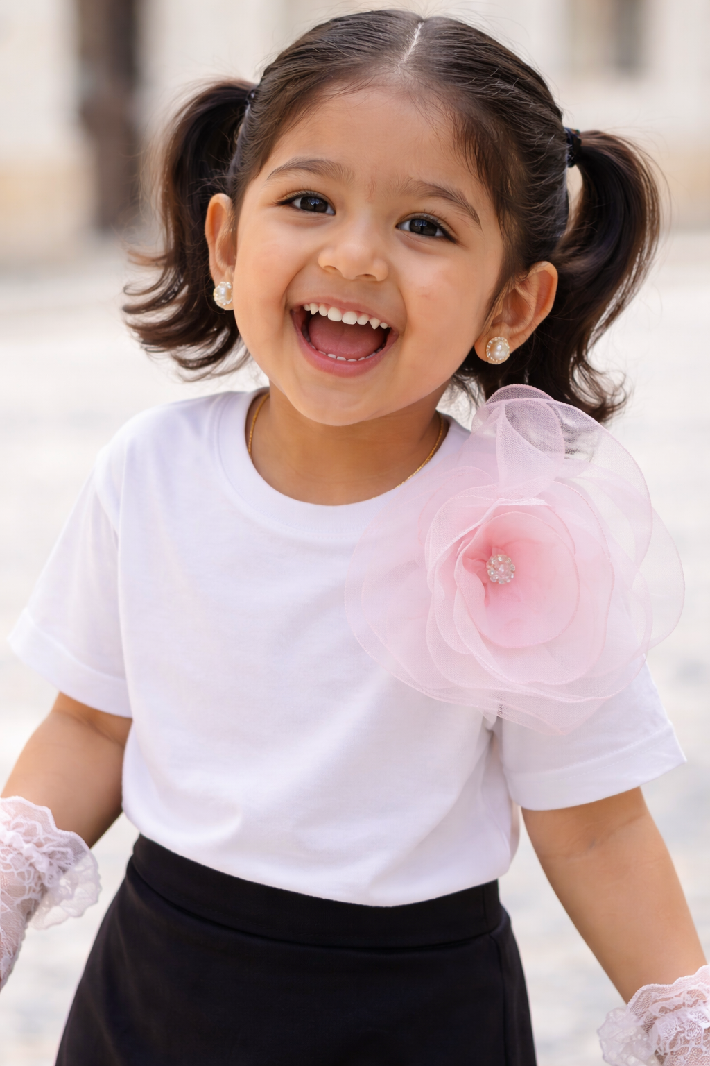 White Tshirt With Pink Flower (Only for kids)