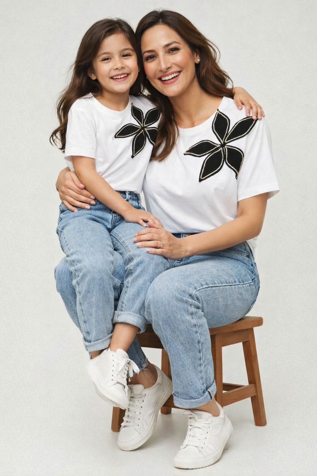 White Tshirt With Rhinestone Flower (Pack of 2)
