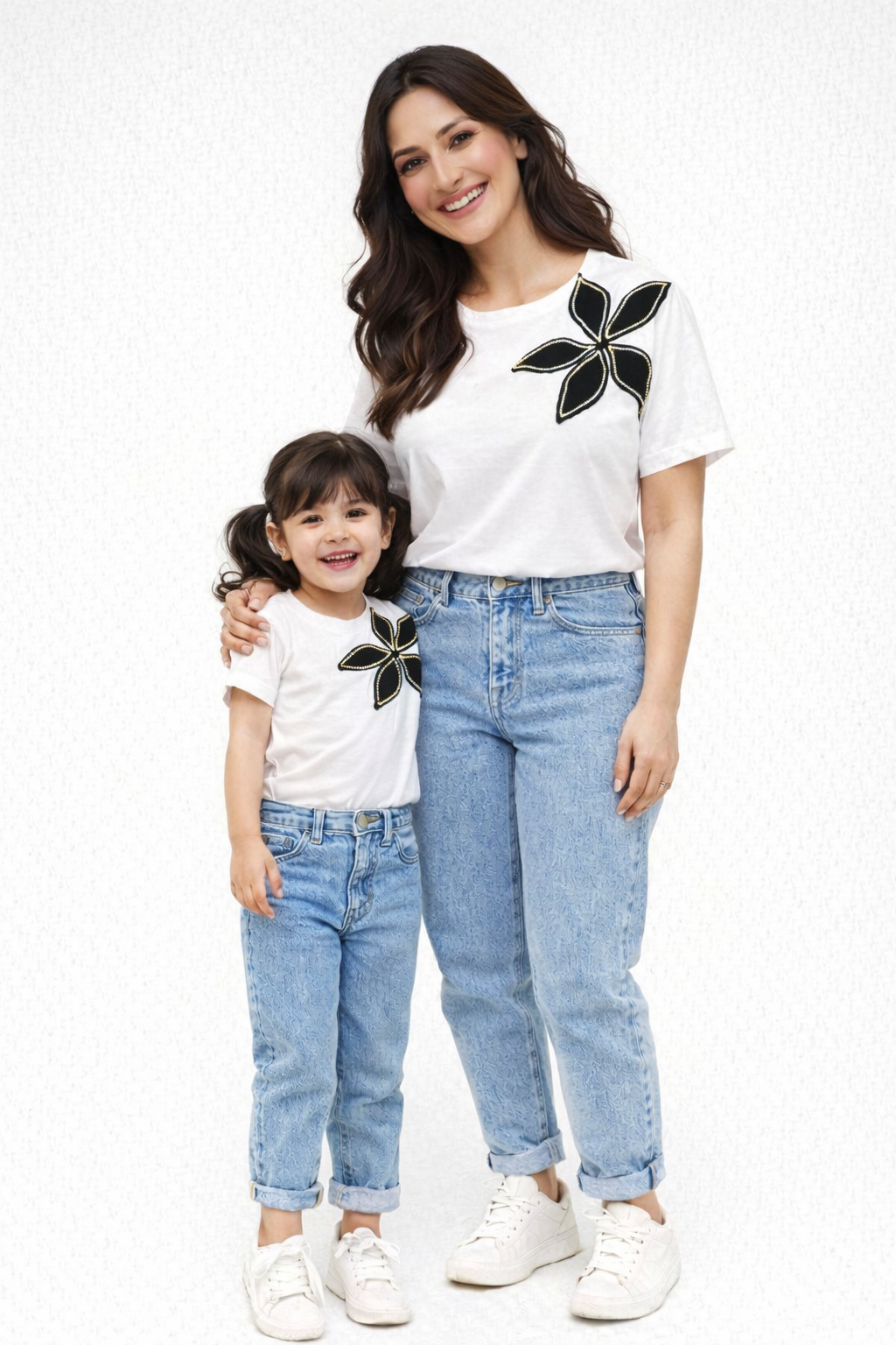 White Tshirt With Rhinestone Flower (Pack of 2)