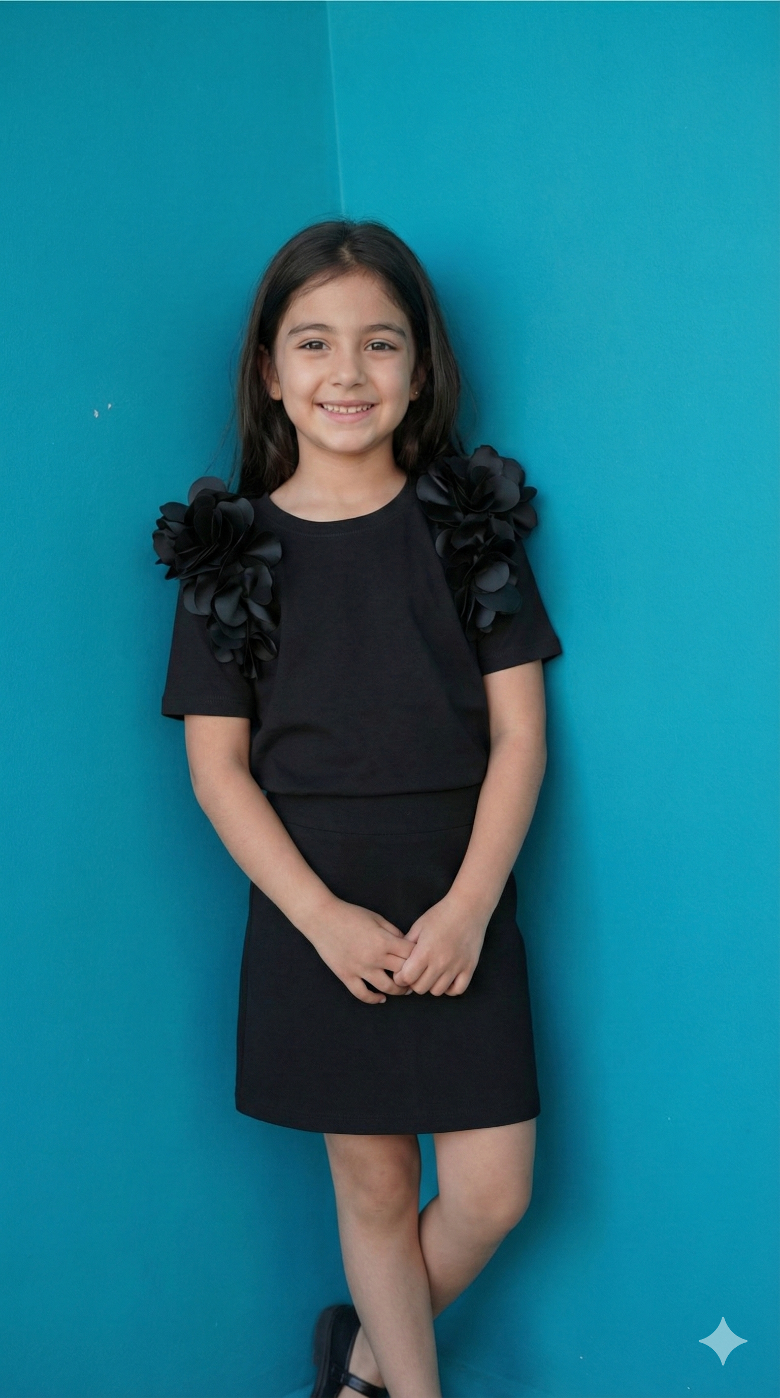 BLACK TSHIRT WITH 3D FLOWERS (Only for kids)