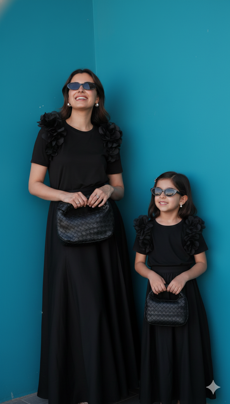 BLACK TSHIRT WITH 3D FLOWERS (Pack of 2)