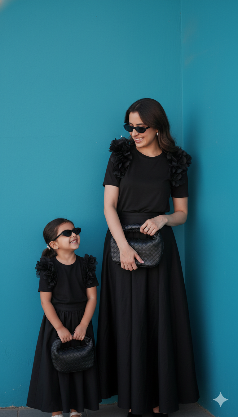 BLACK TSHIRT WITH 3D FLOWERS (Pack of 2)