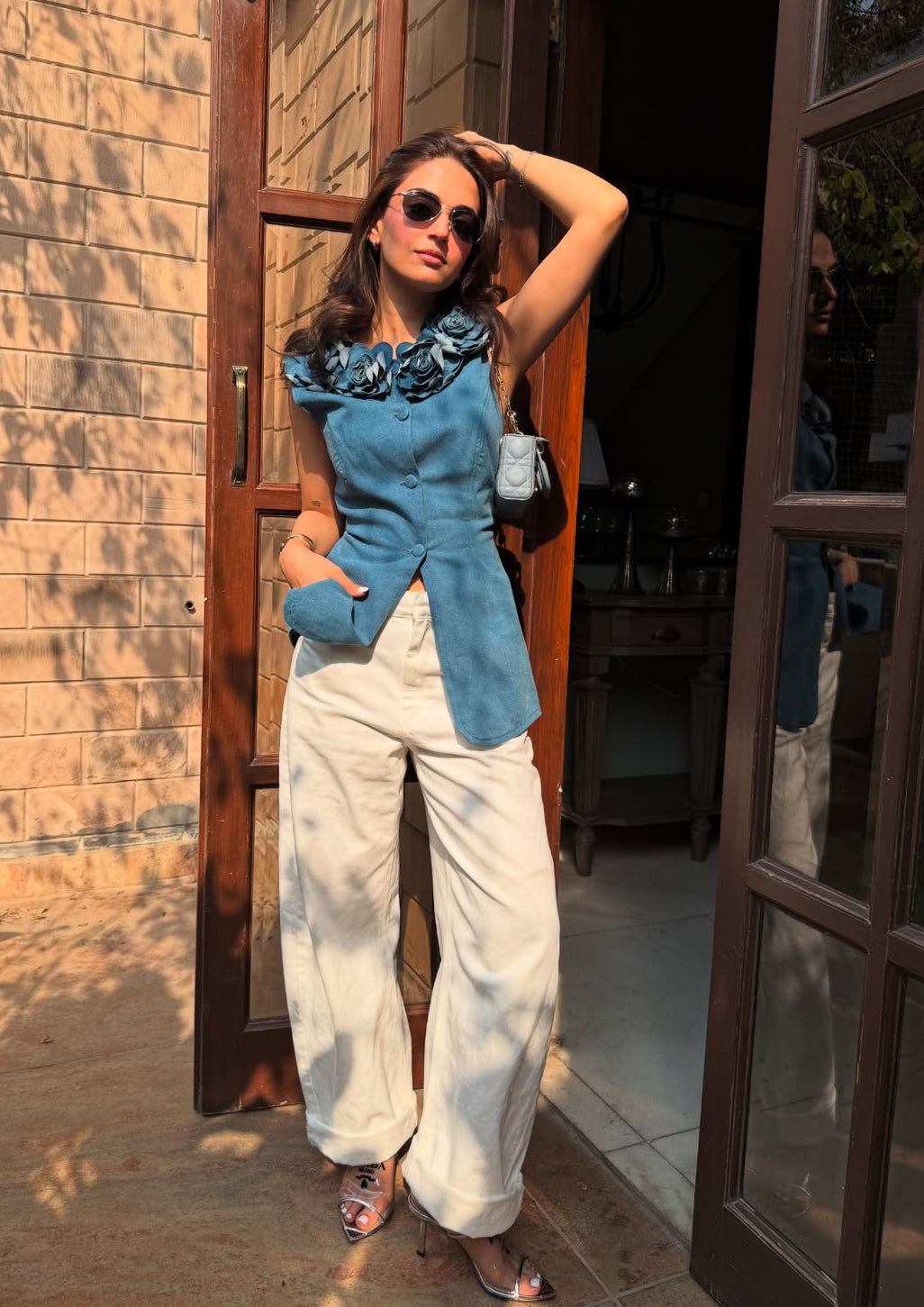 Denim Bloom Sleeveless Vest