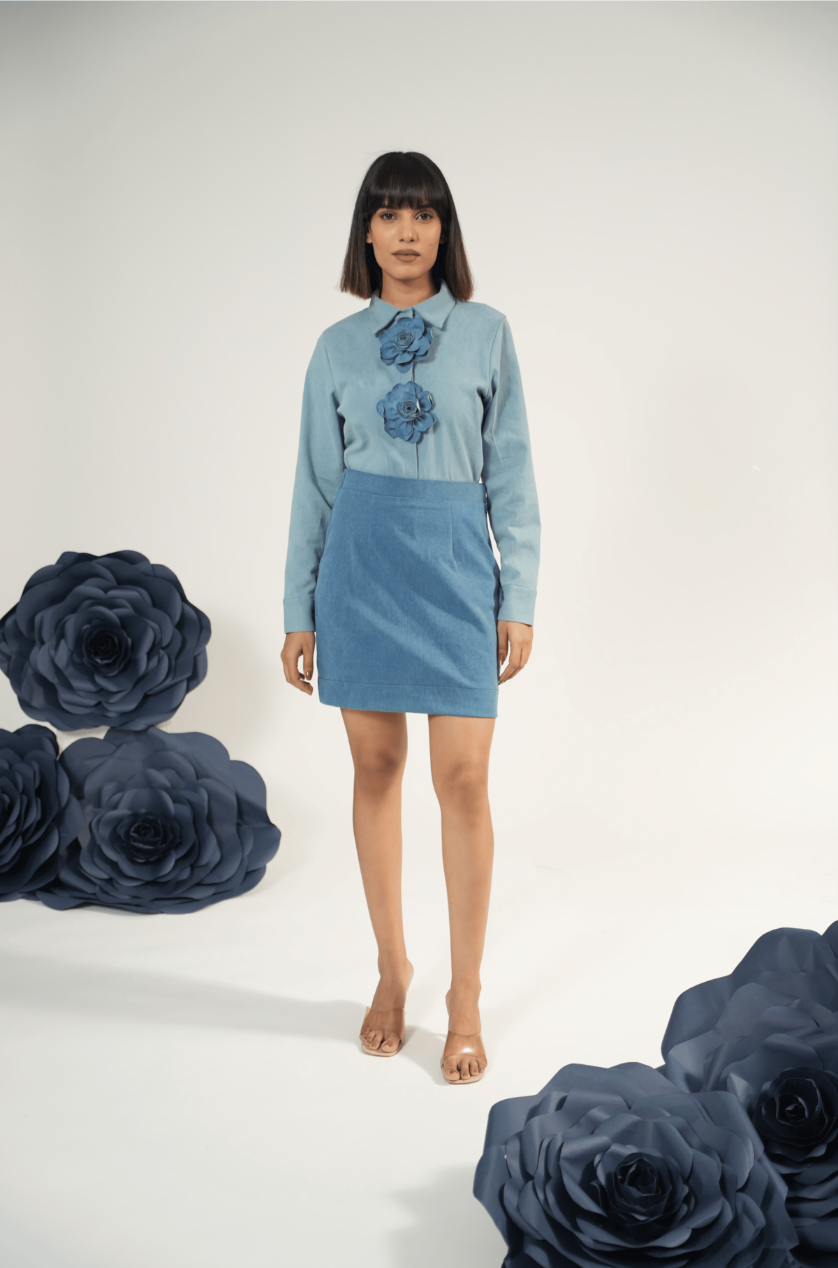 DENIM BLOOM SHIRT WITH SKIRT