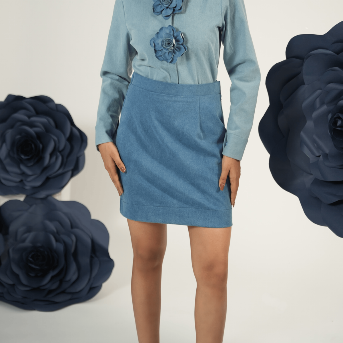 DENIM BLOOM SHIRT WITH SKIRT