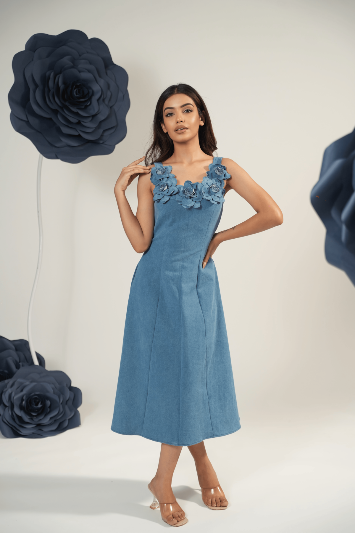 Denim Blossom Midi