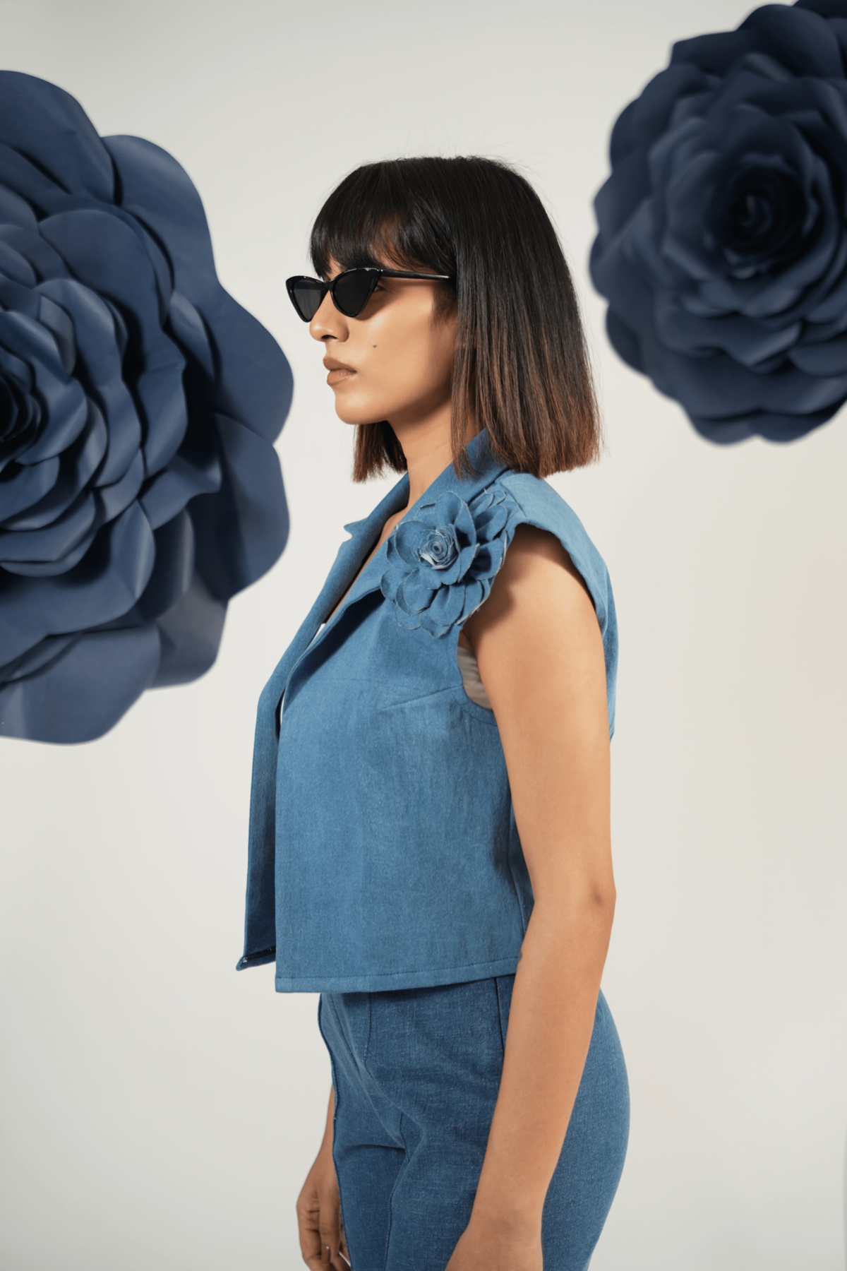 Denim Bloom Vest Top