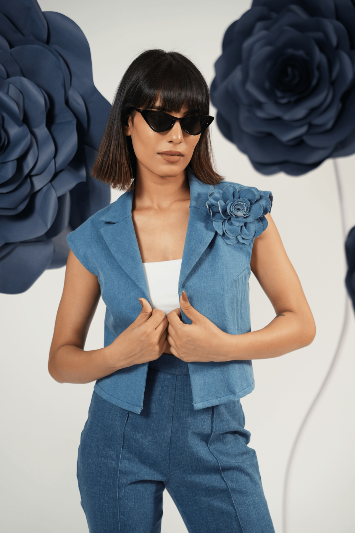 Denim Bloom Vest Top