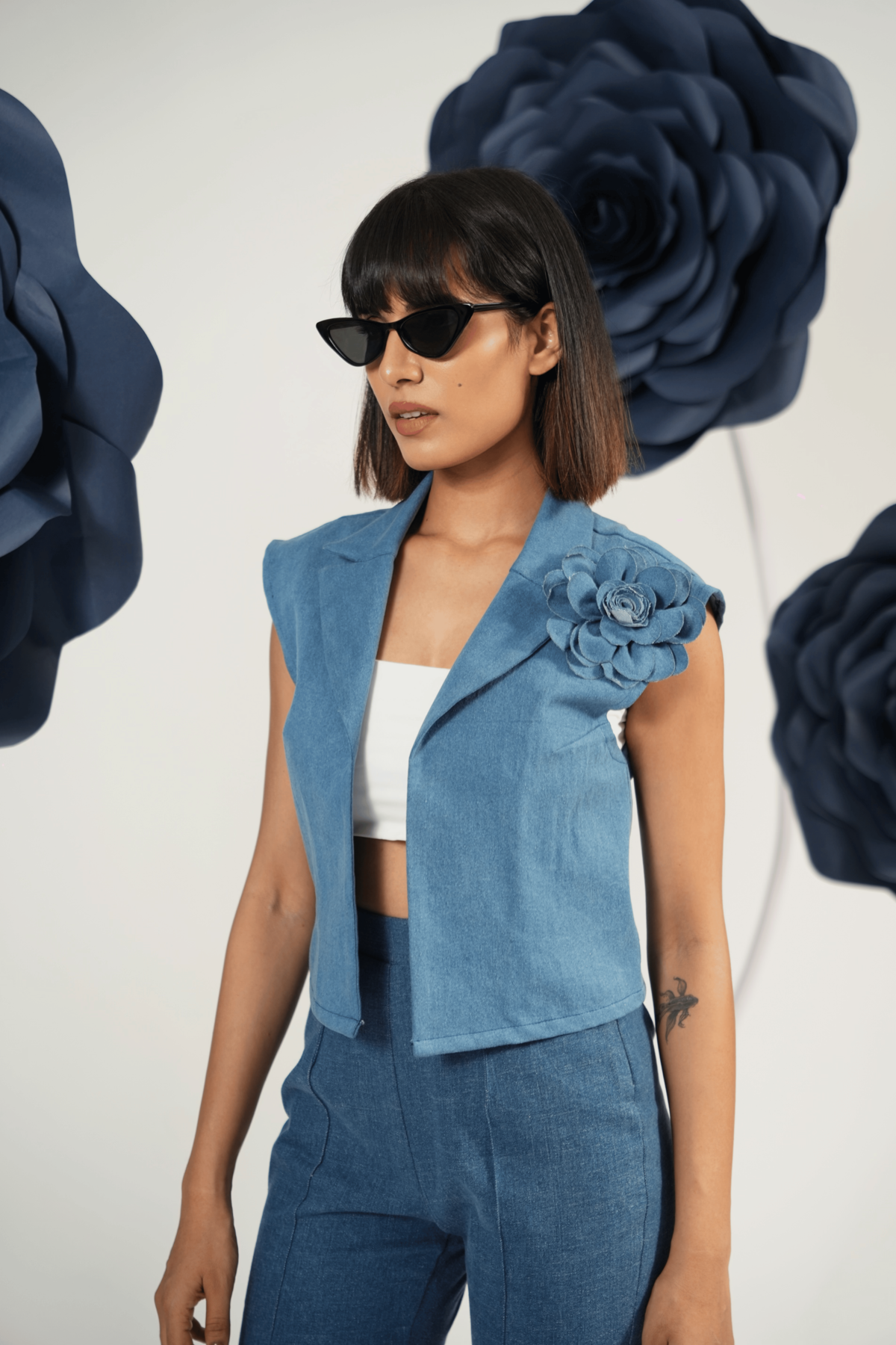 Denim Bloom Vest Top