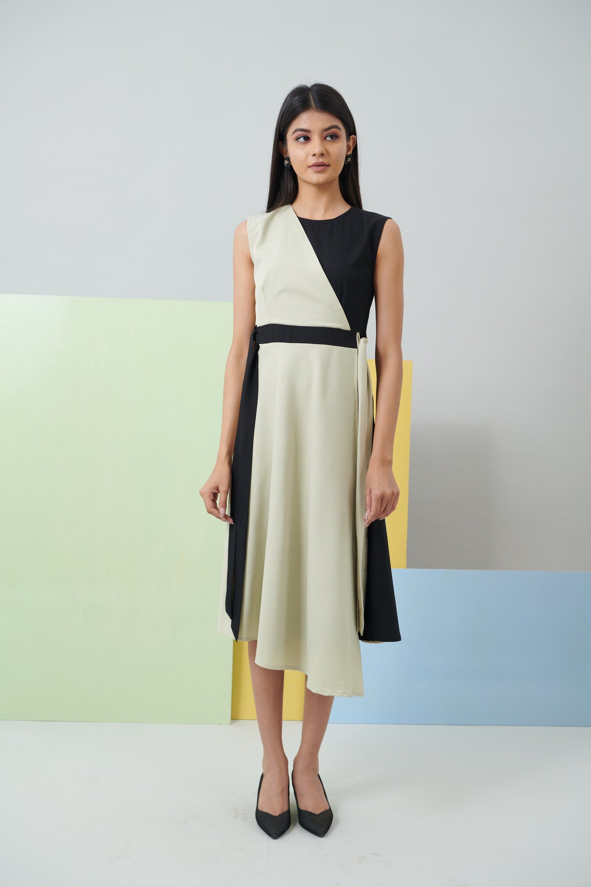 Mint Green & Black Colour Block Dress (CB009)