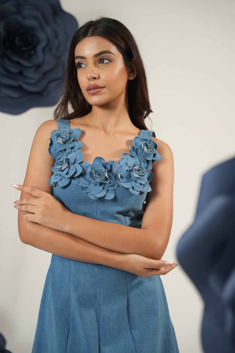 Denim Blossom Midi