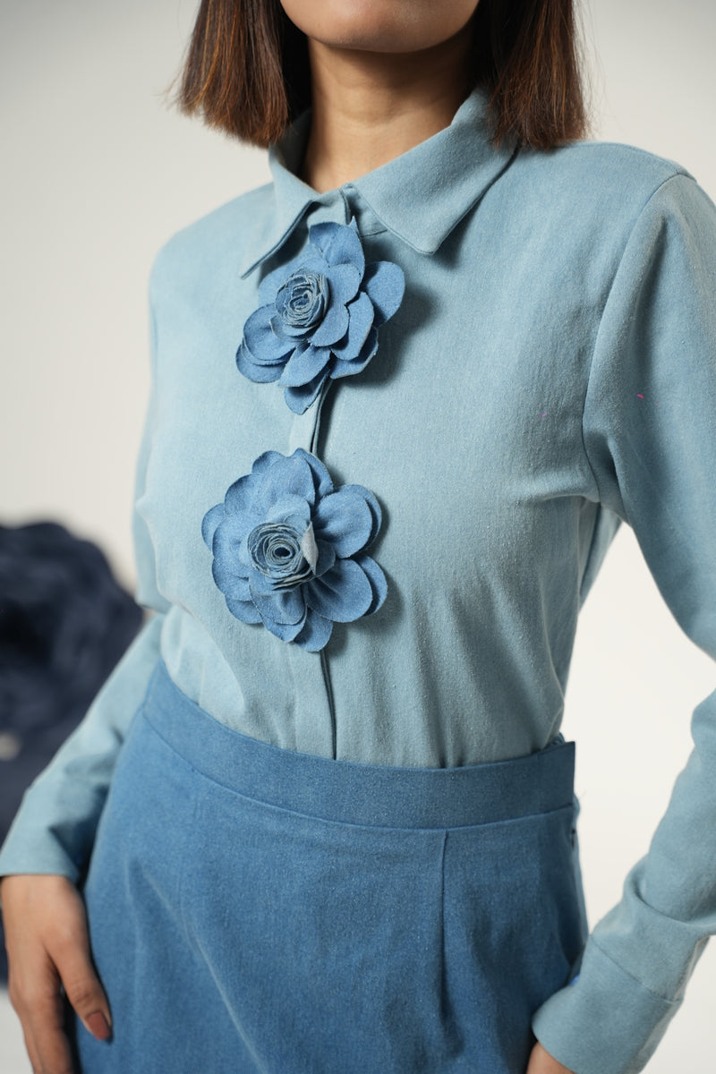 DENIM BLOOM SHIRT WITH SKIRT
