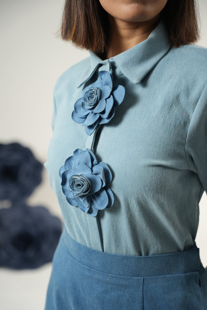 DENIM BLOOM SHIRT WITH SKIRT