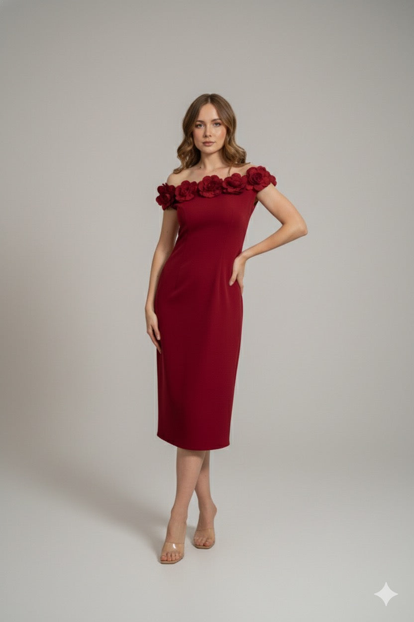 Rosé Pink Off-Shoulder Midi Dress