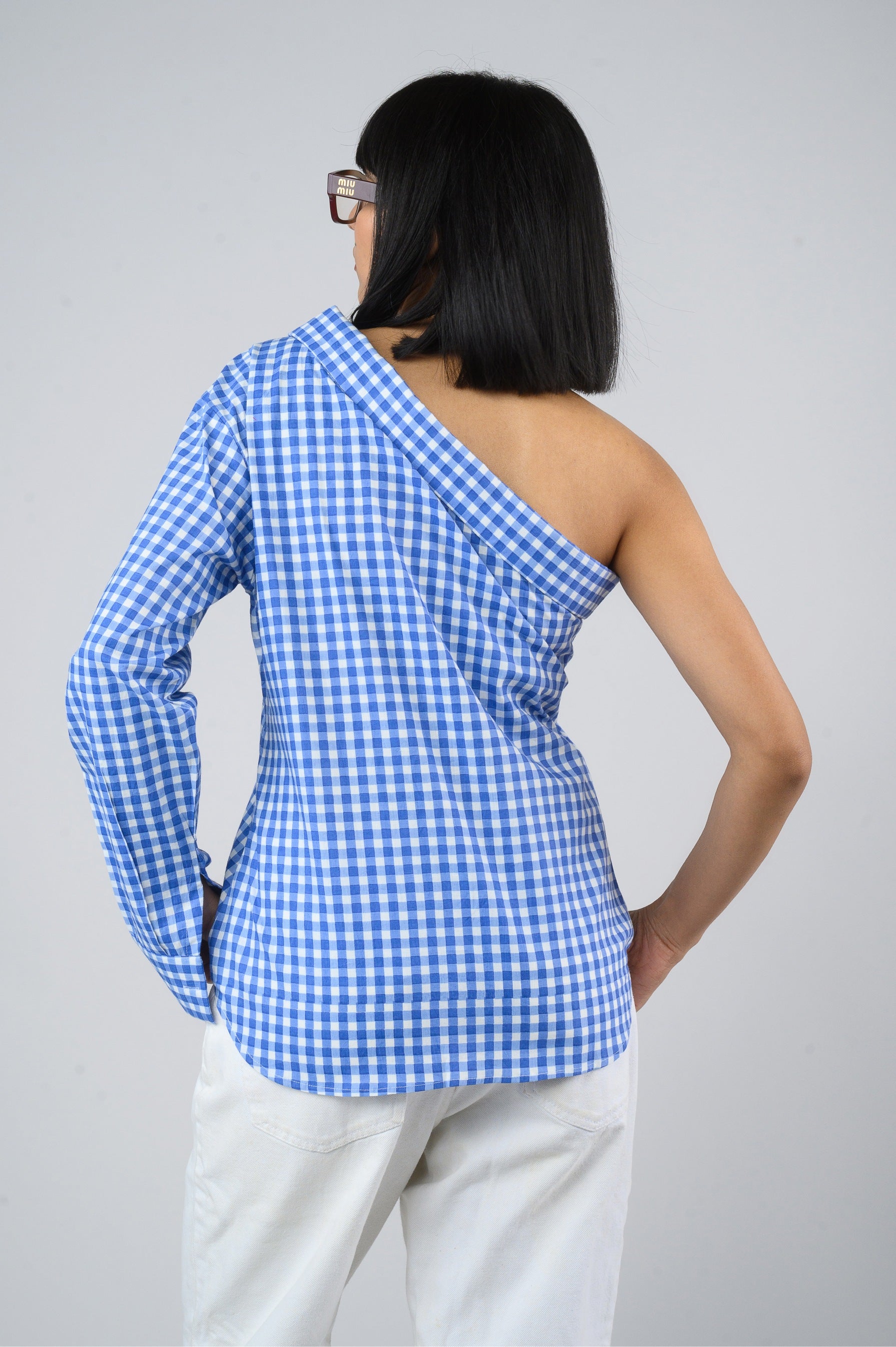 One shoulder Gingham Shirt