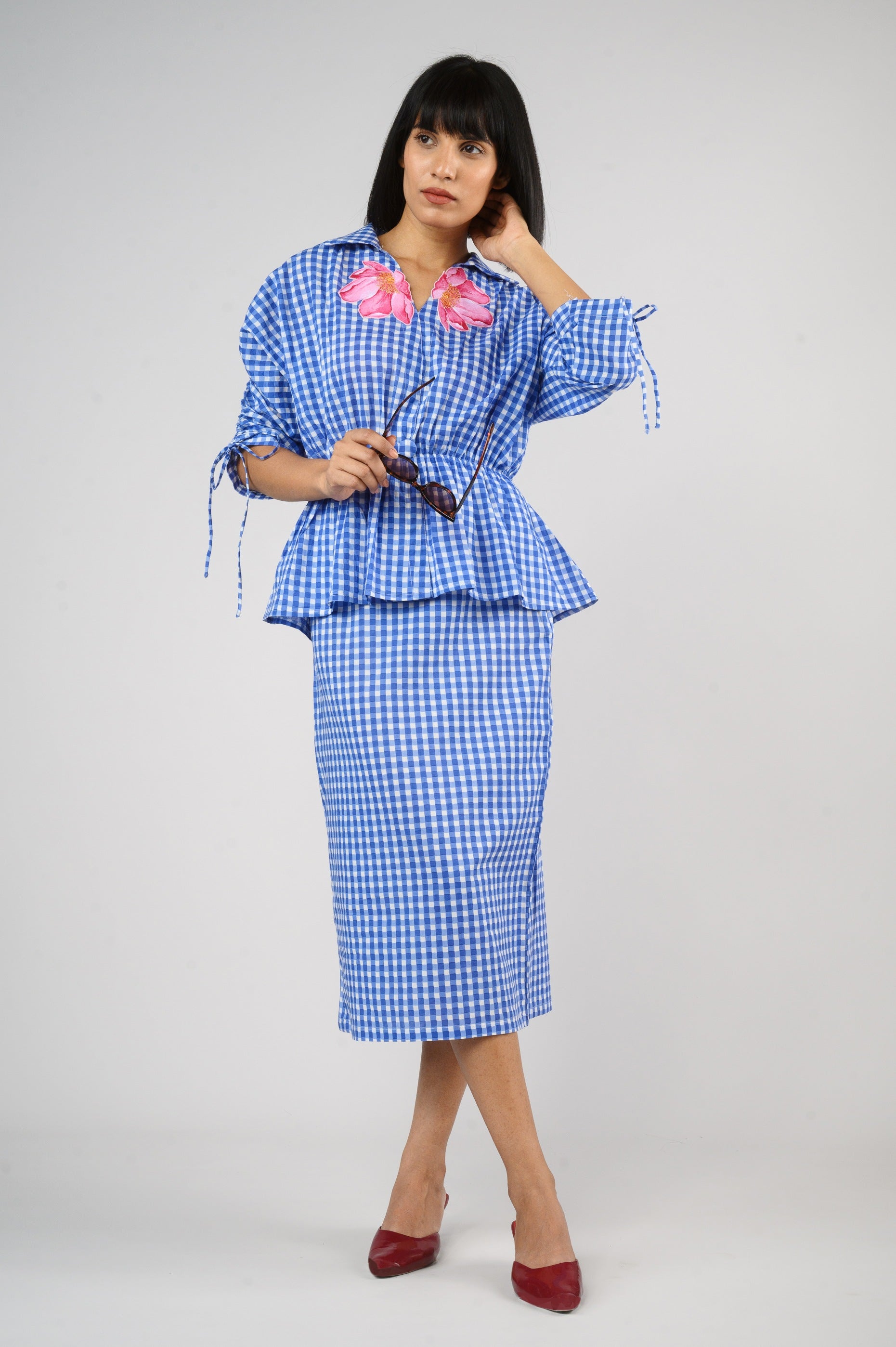 Flora Check Peplum Top