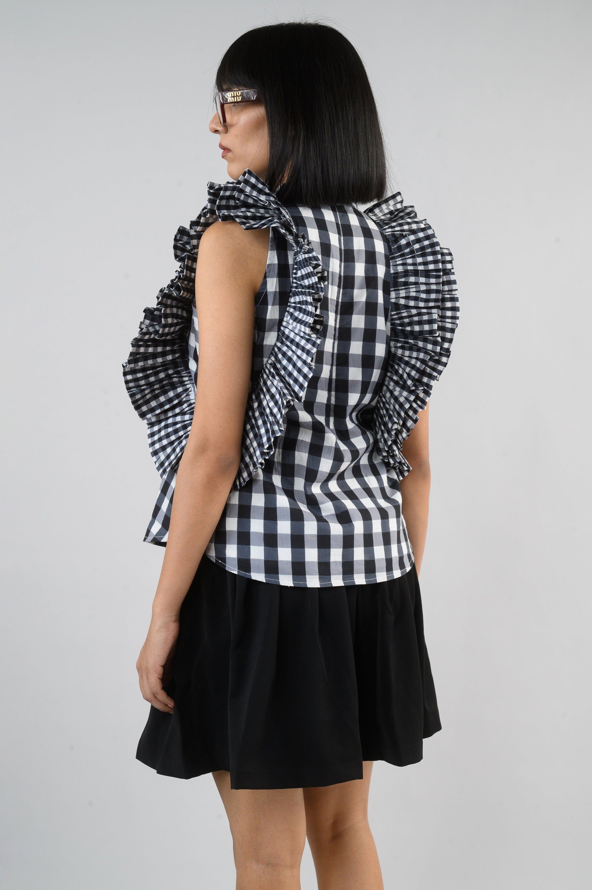 Black Checkmate Ruffle Top
