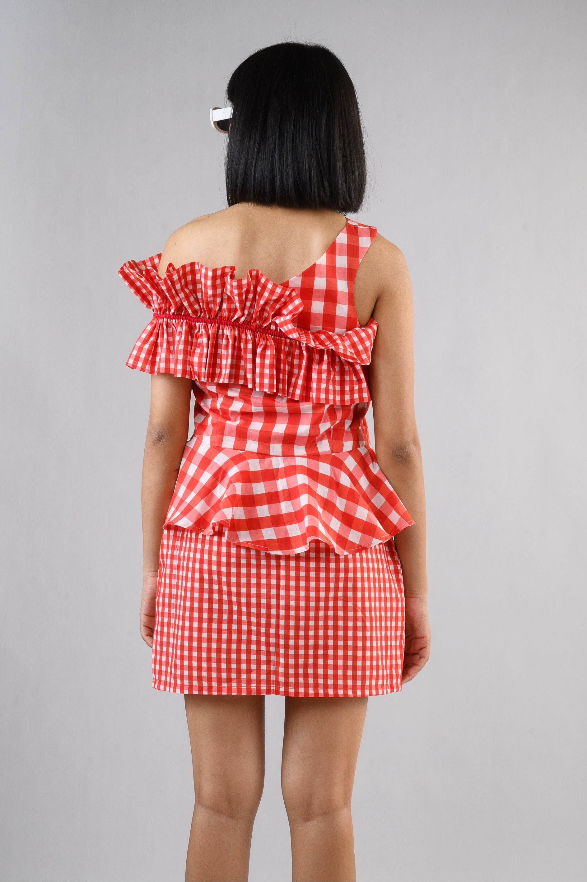 Gingham Cascade Top