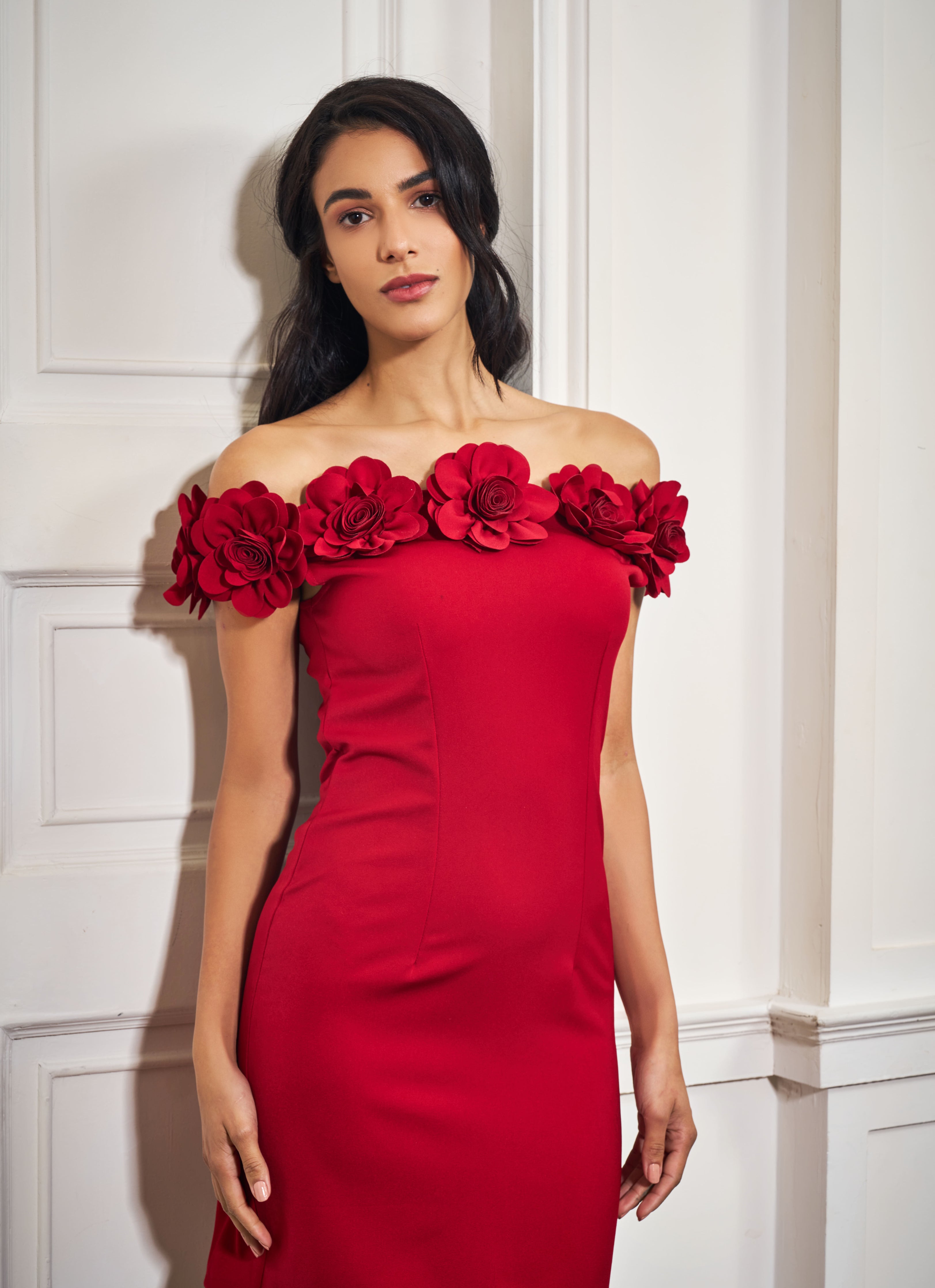 Red Rosette Off-Shoulder Mini