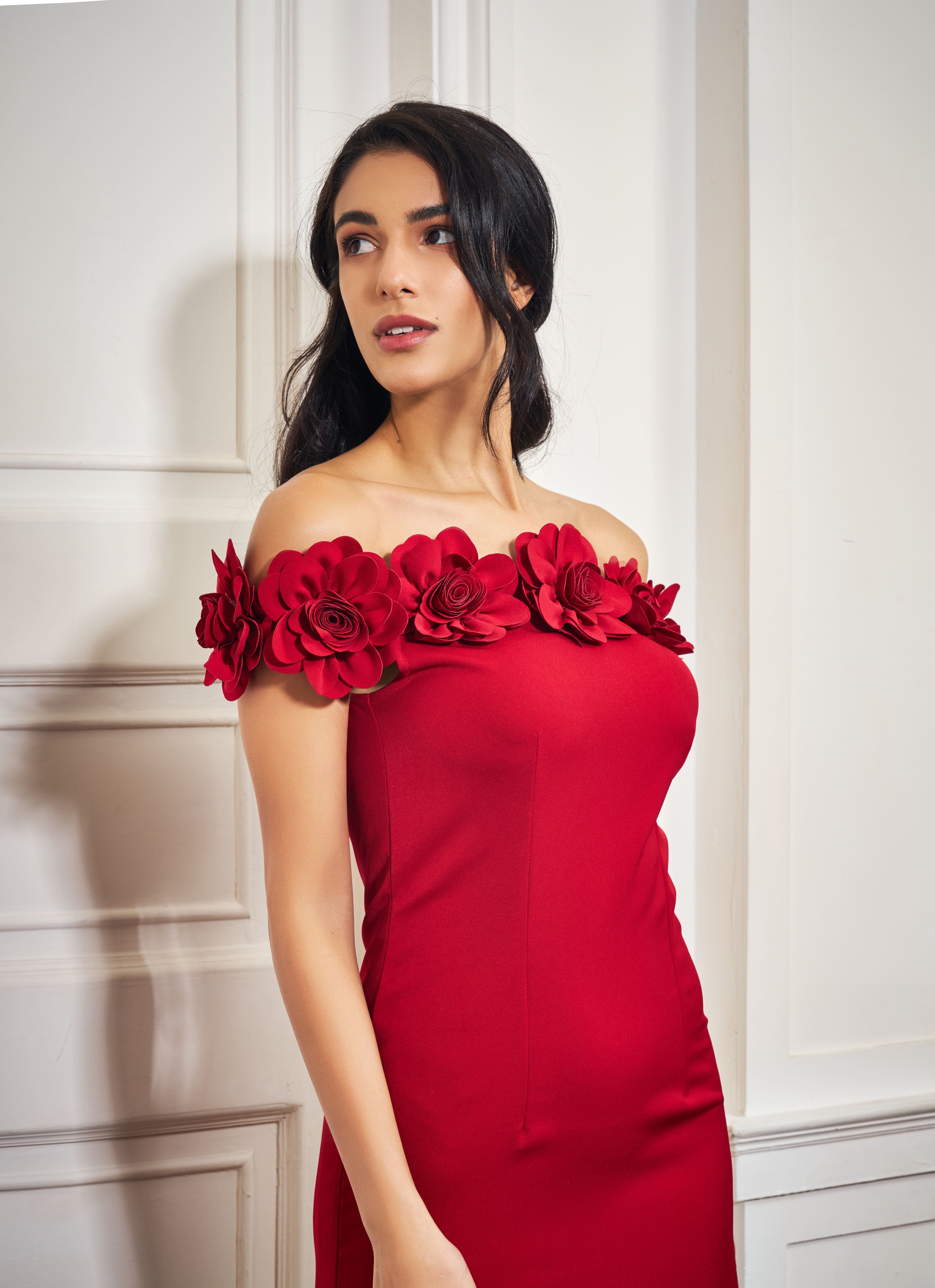 Red Rosette Off-Shoulder Mini