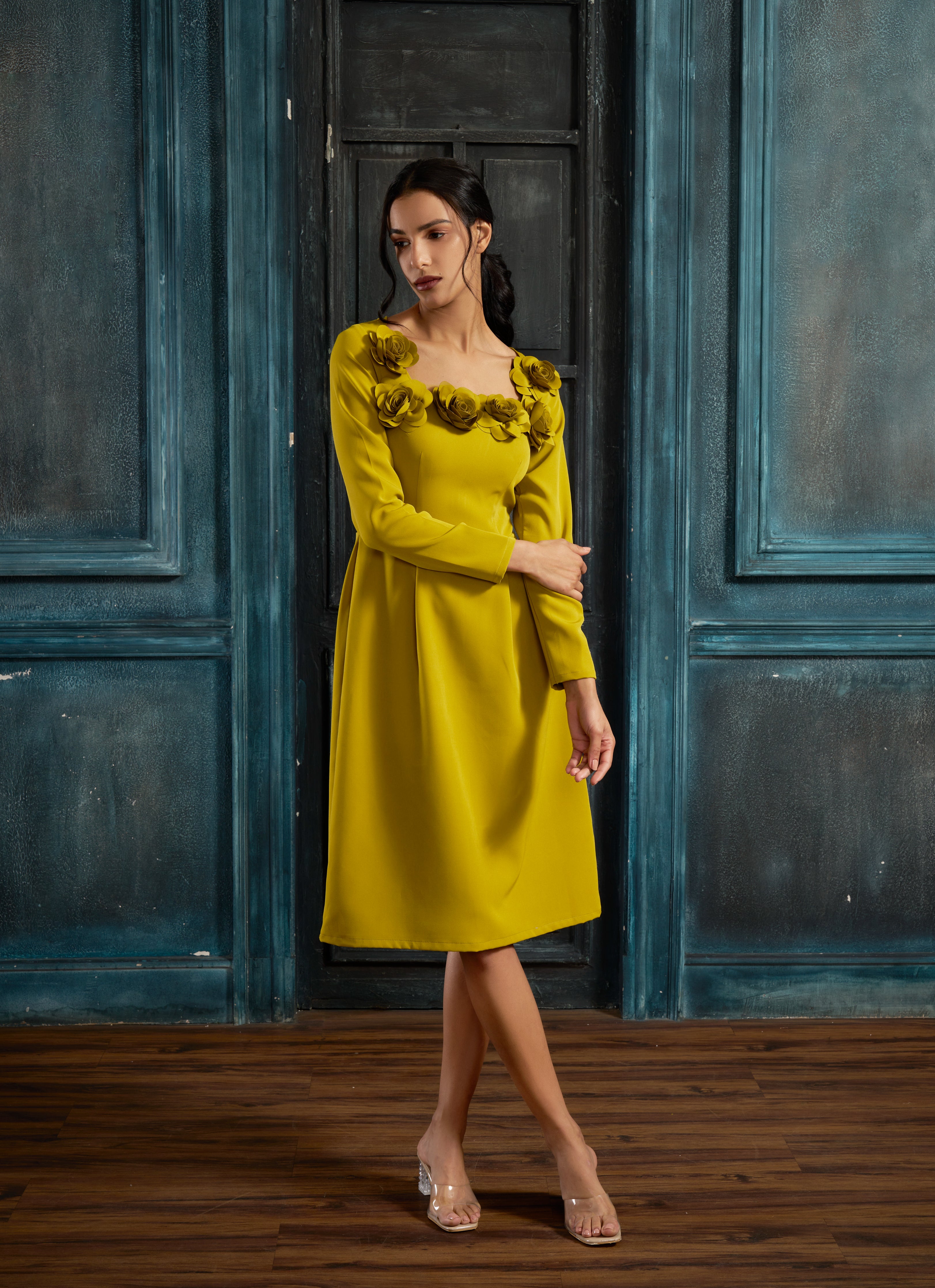 Neon Rosé Square Neck Dress