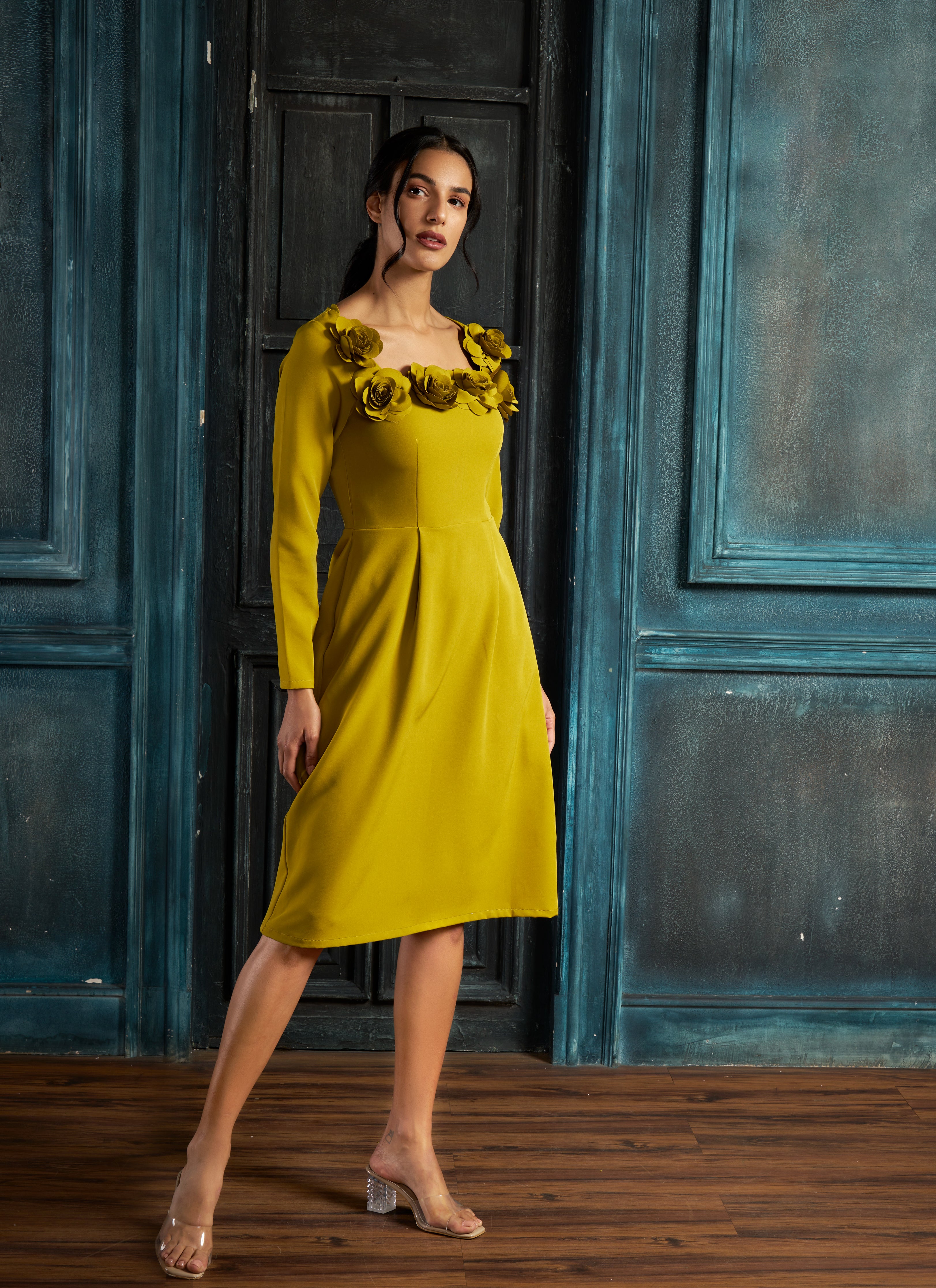 Neon Rosé Square Neck Dress