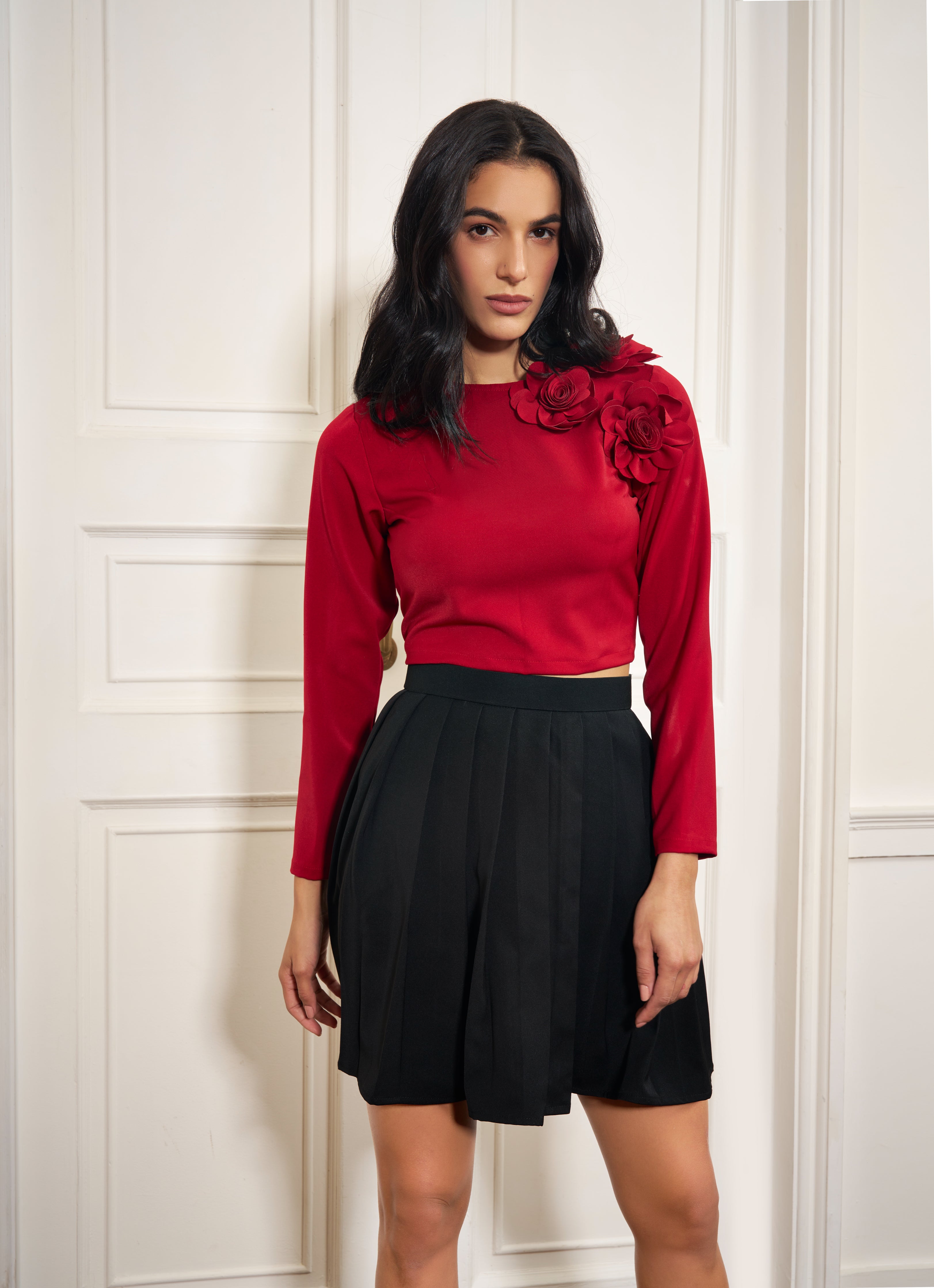 トップス Rosie flower knit tops red Suzu Long Sleeve Knit Top Red | Princess Polly