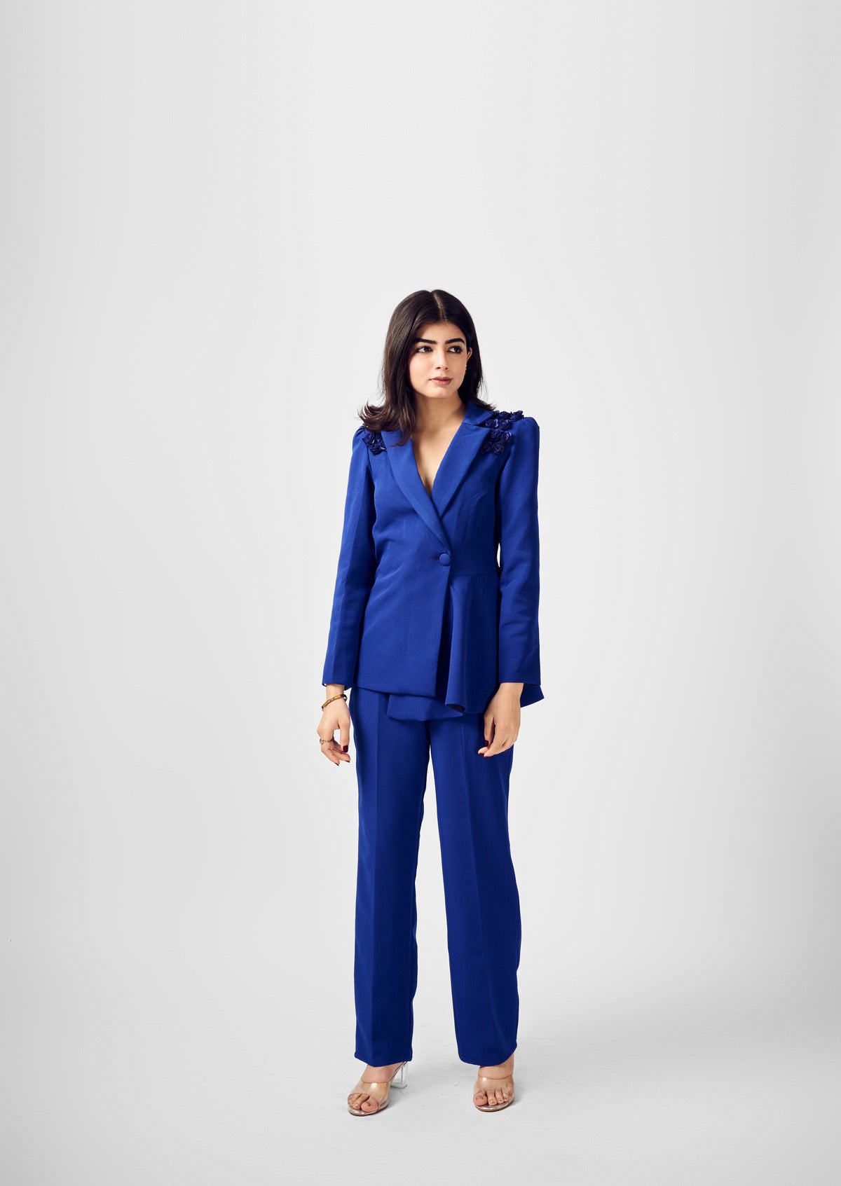 Royal Blue Assyemtrical Blazer Set