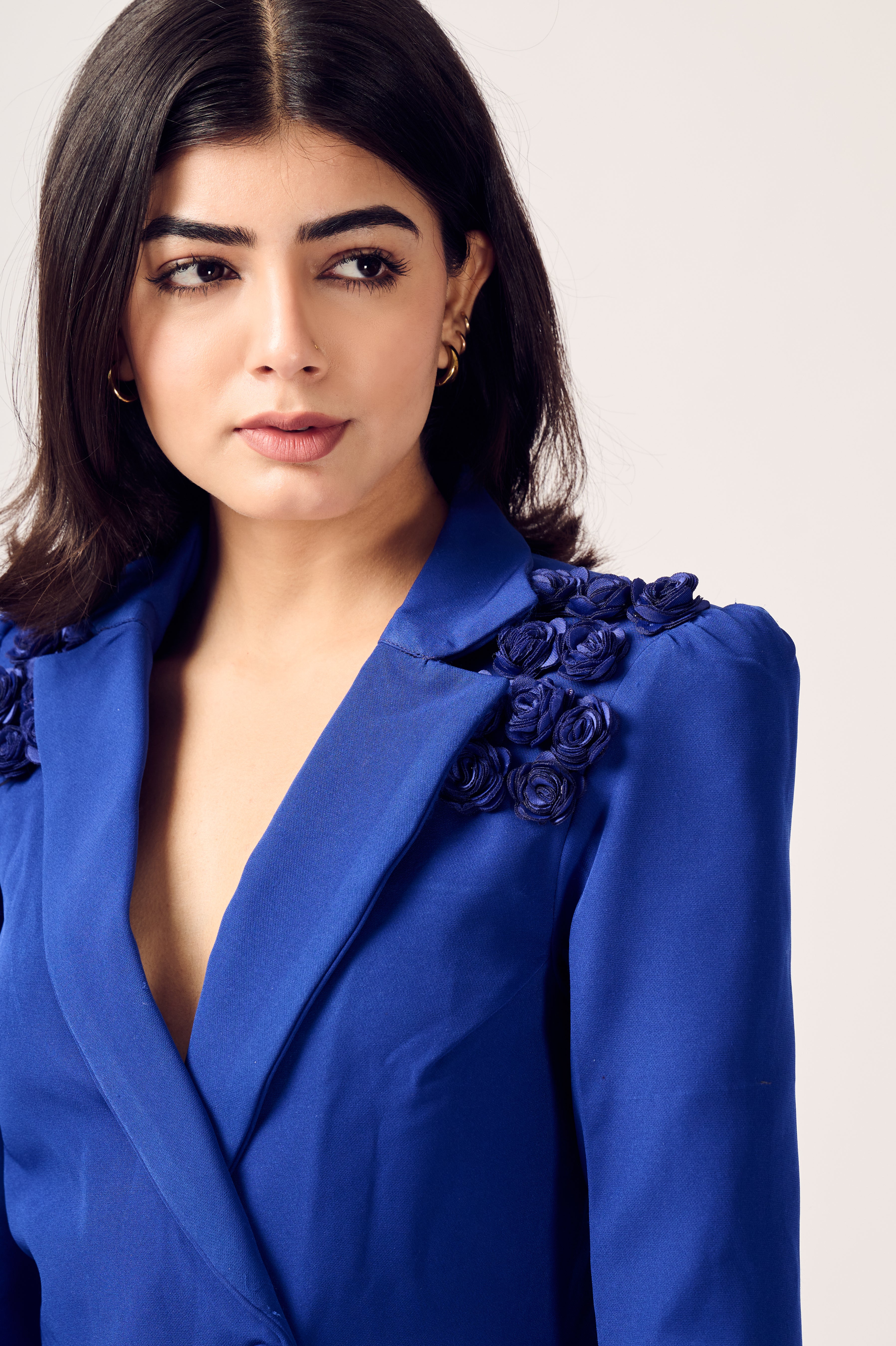 Royal Blue Assyemtrical Blazer Set