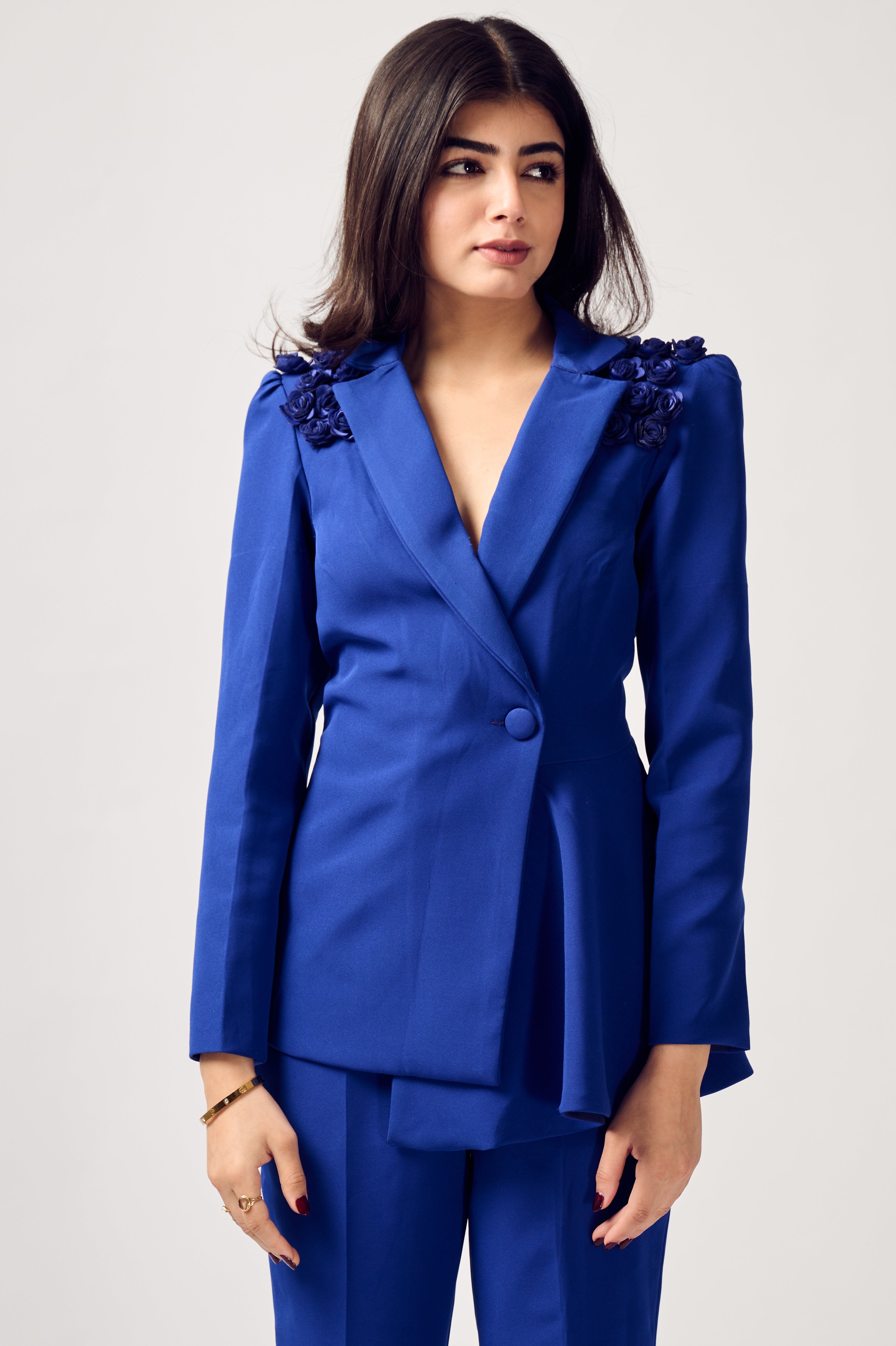 Royal Blue Assyemtrical Blazer Set