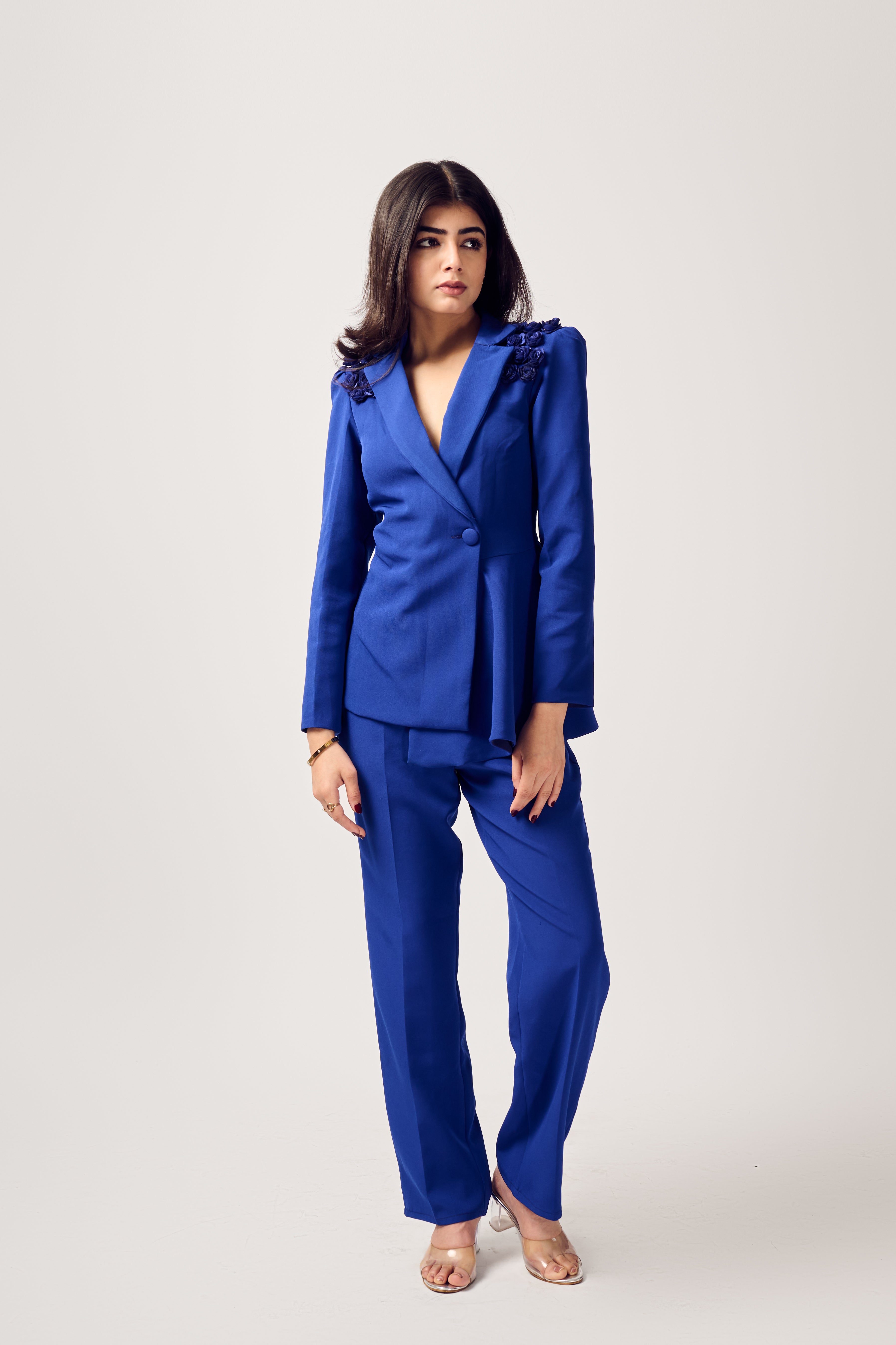Royal Blue Assyemtrical Blazer Set