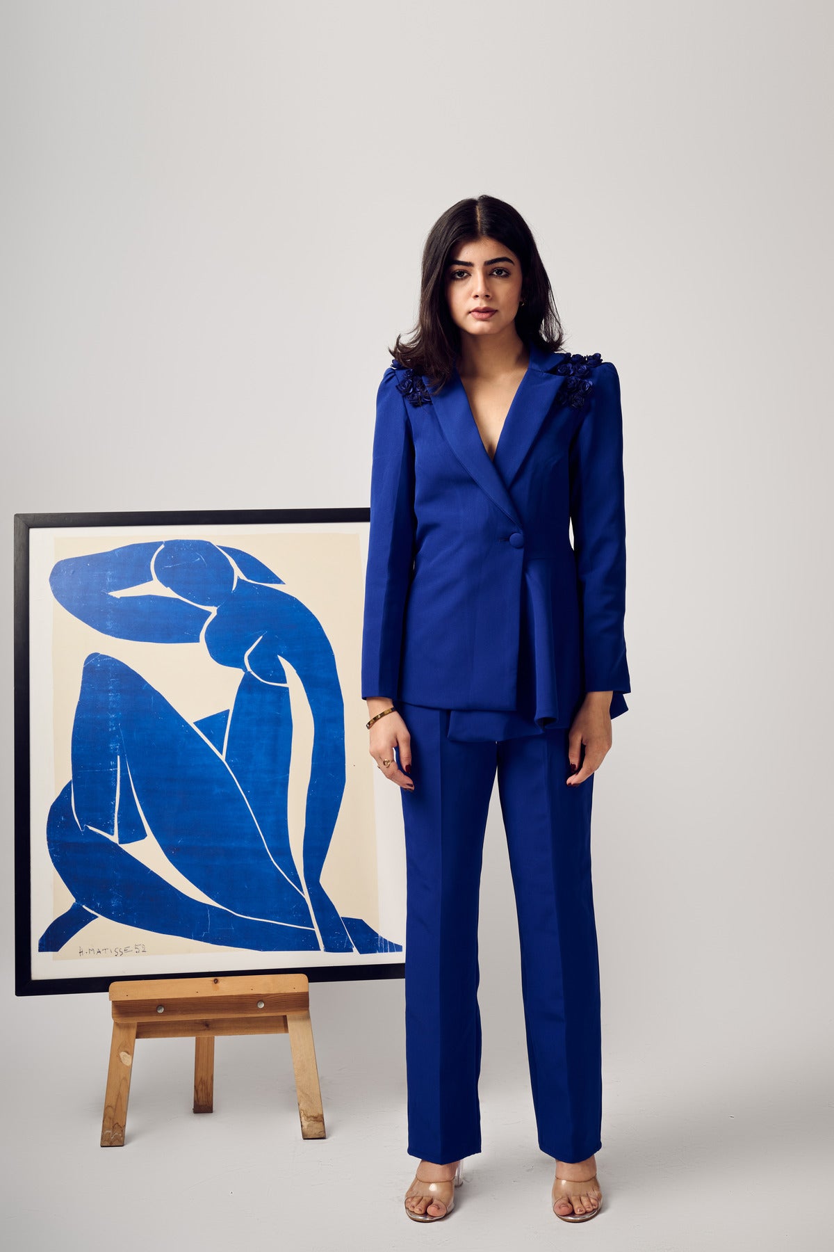 Royal Blue Assyemtrical Blazer Set