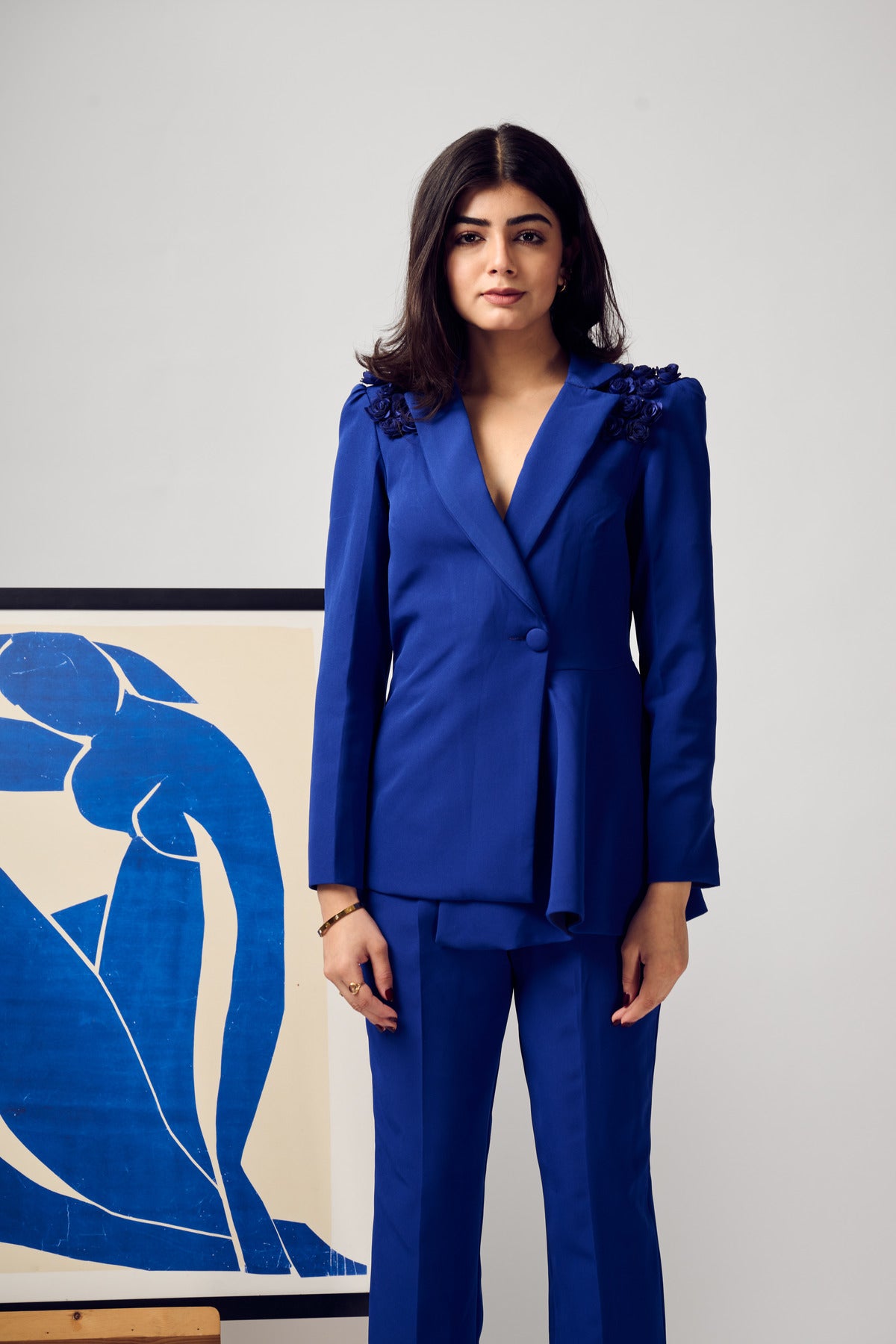 Royal Blue Assyemtrical Blazer Set