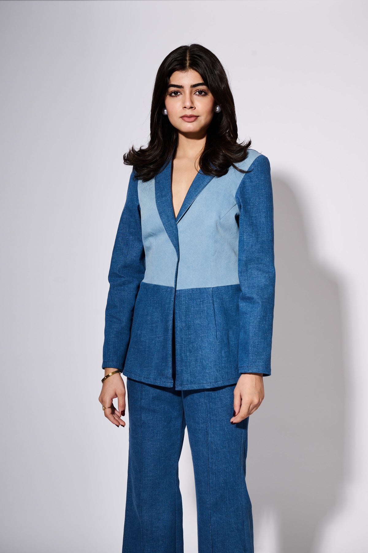Denim Colour Block Blazer (Only Blazer)