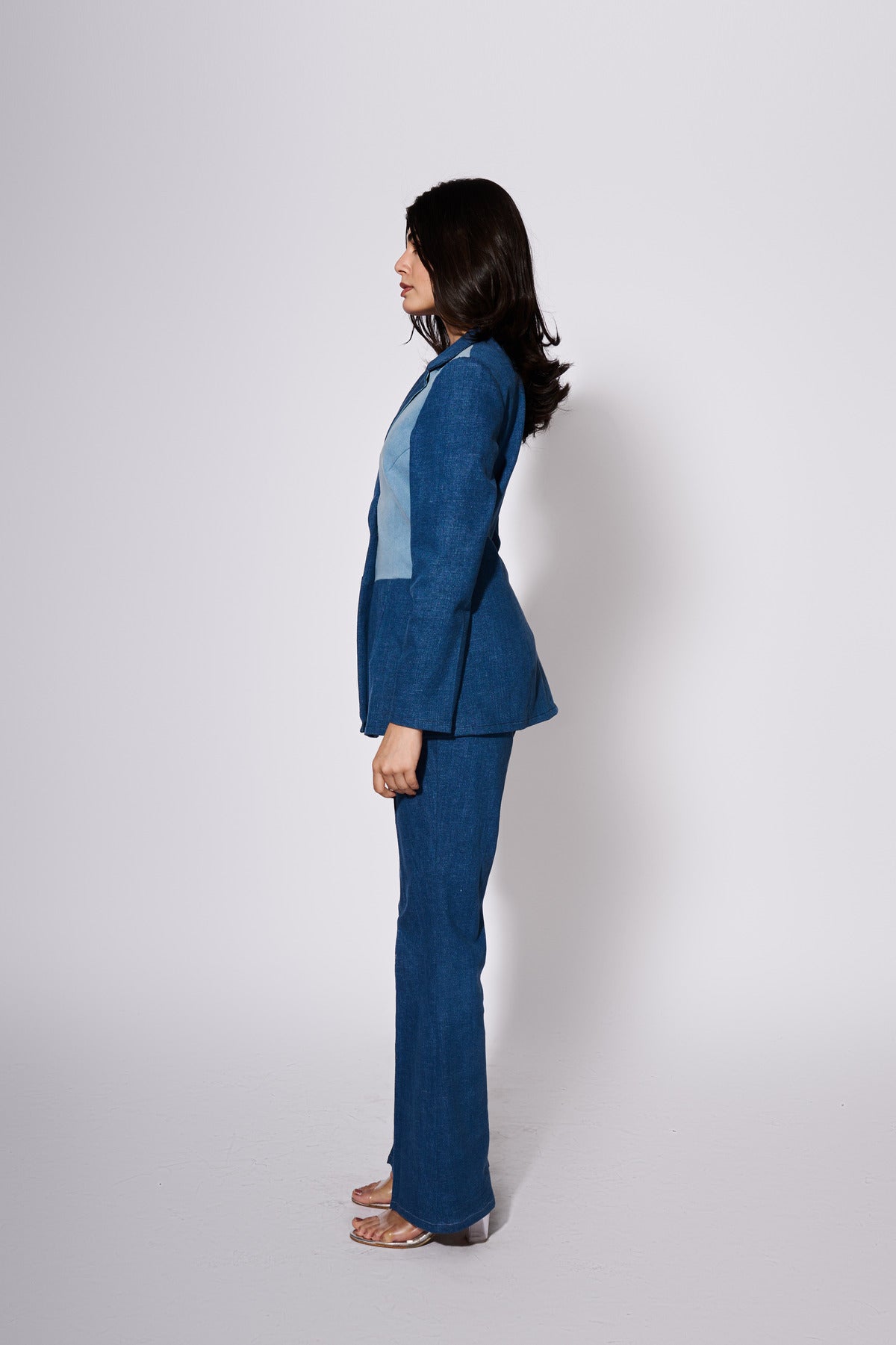 Denim Colour Block Blazer (Only Blazer)